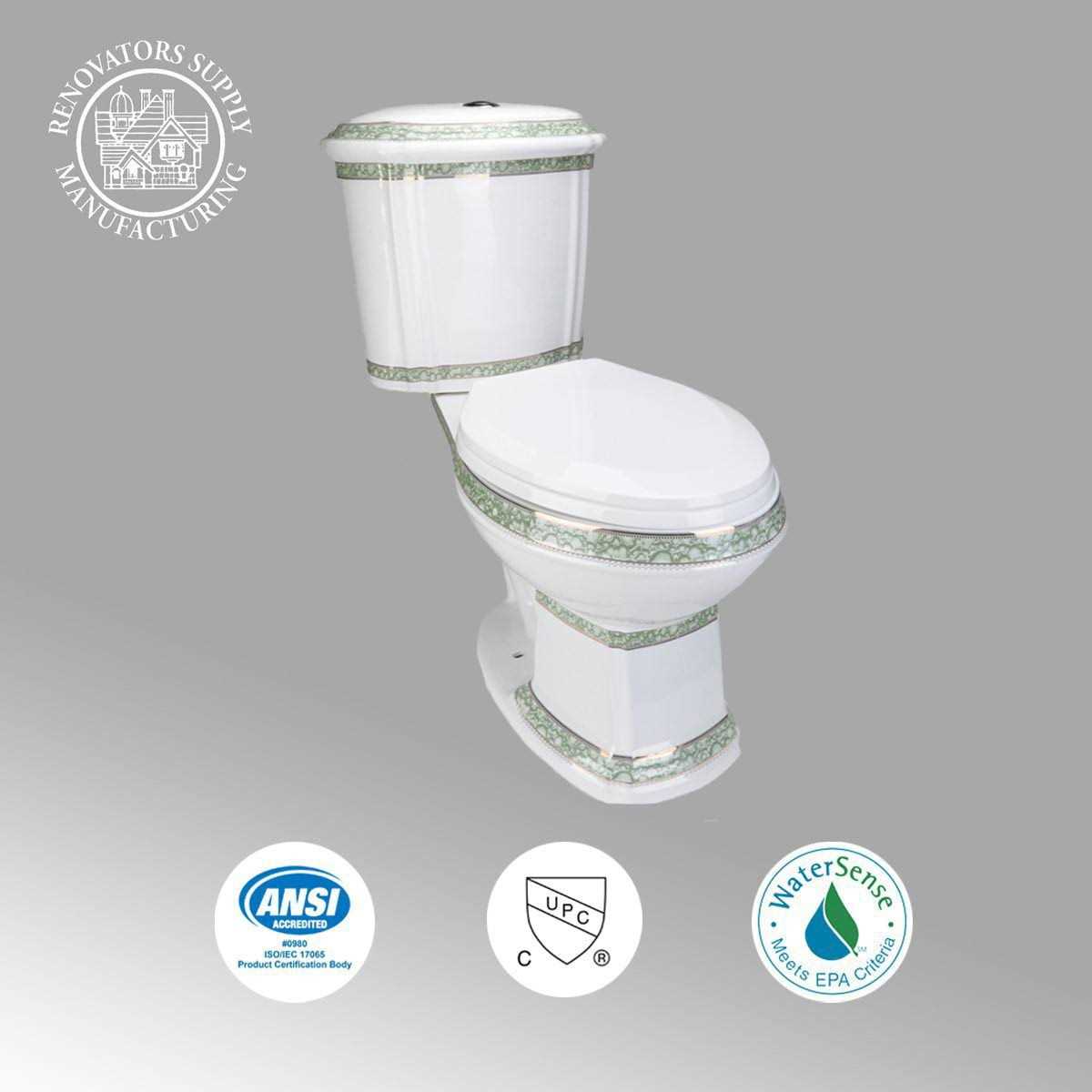 Renovators Supply Manufacturing India Reserve Elongated 2 Piece Toilet Green WaterSense Dual Flush with Seat - Cheap Fitting