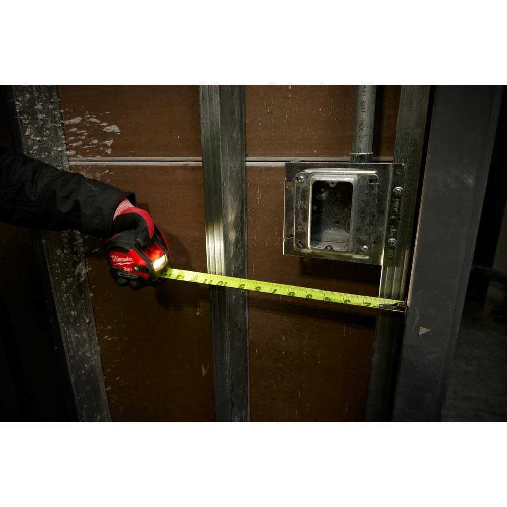 Milwaukee 25ft Compact Wide Blade Magnetic Tape Measure w/ Rechargeable 100L Light 48-22-0428 - Cheap Fitting