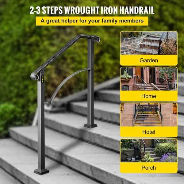VEVOR 2 ft. Wrought Iron Handrail Fit 2 or 3 Steps Handrails for Outdoor Steps Railing - Cheap Fitting