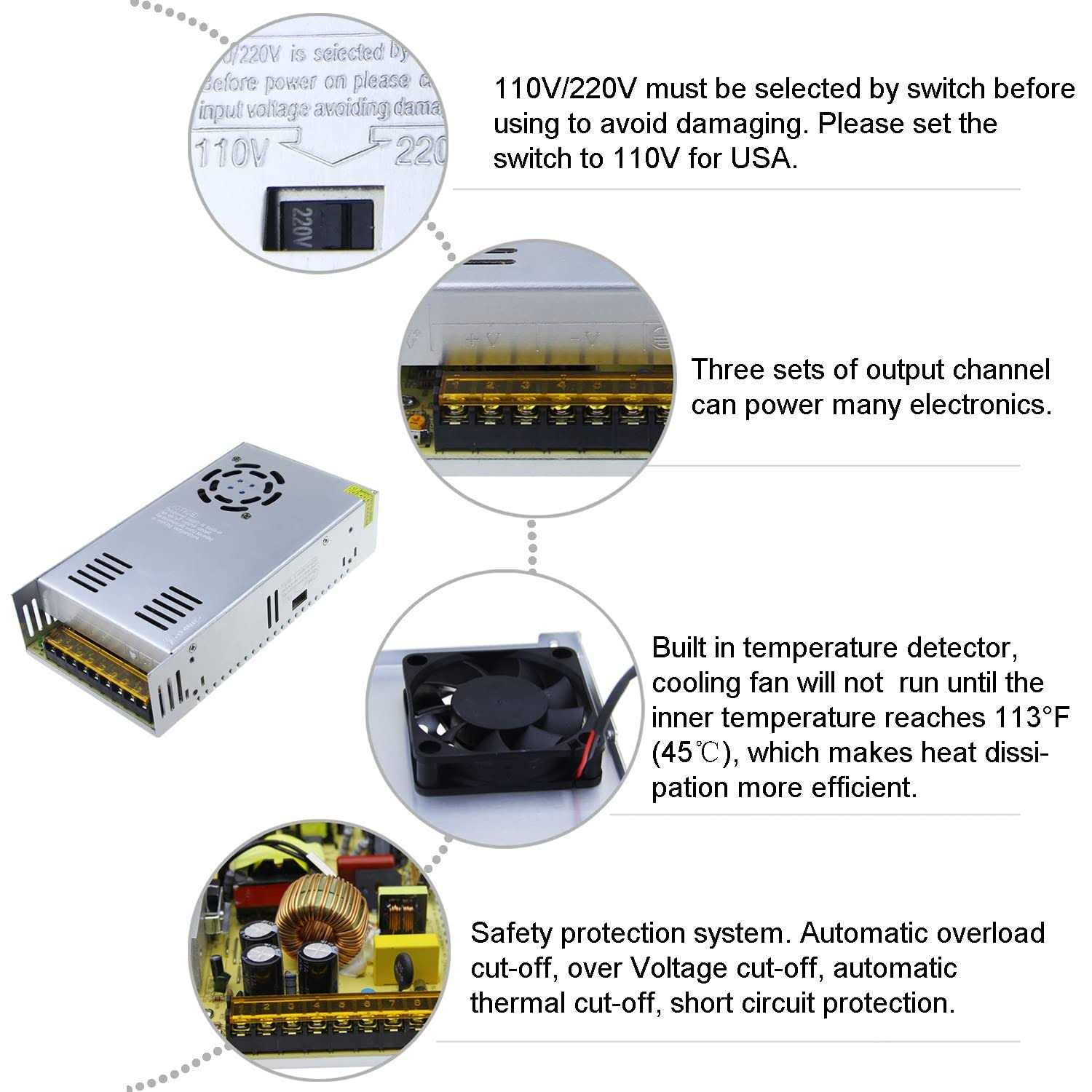 ALITOVE Ac 110V220V to Dc 12V 30A 360W Universal Regulated Switching Power Supply Transformer Adapter LED Driver for LED Strip - Cheap Fitting