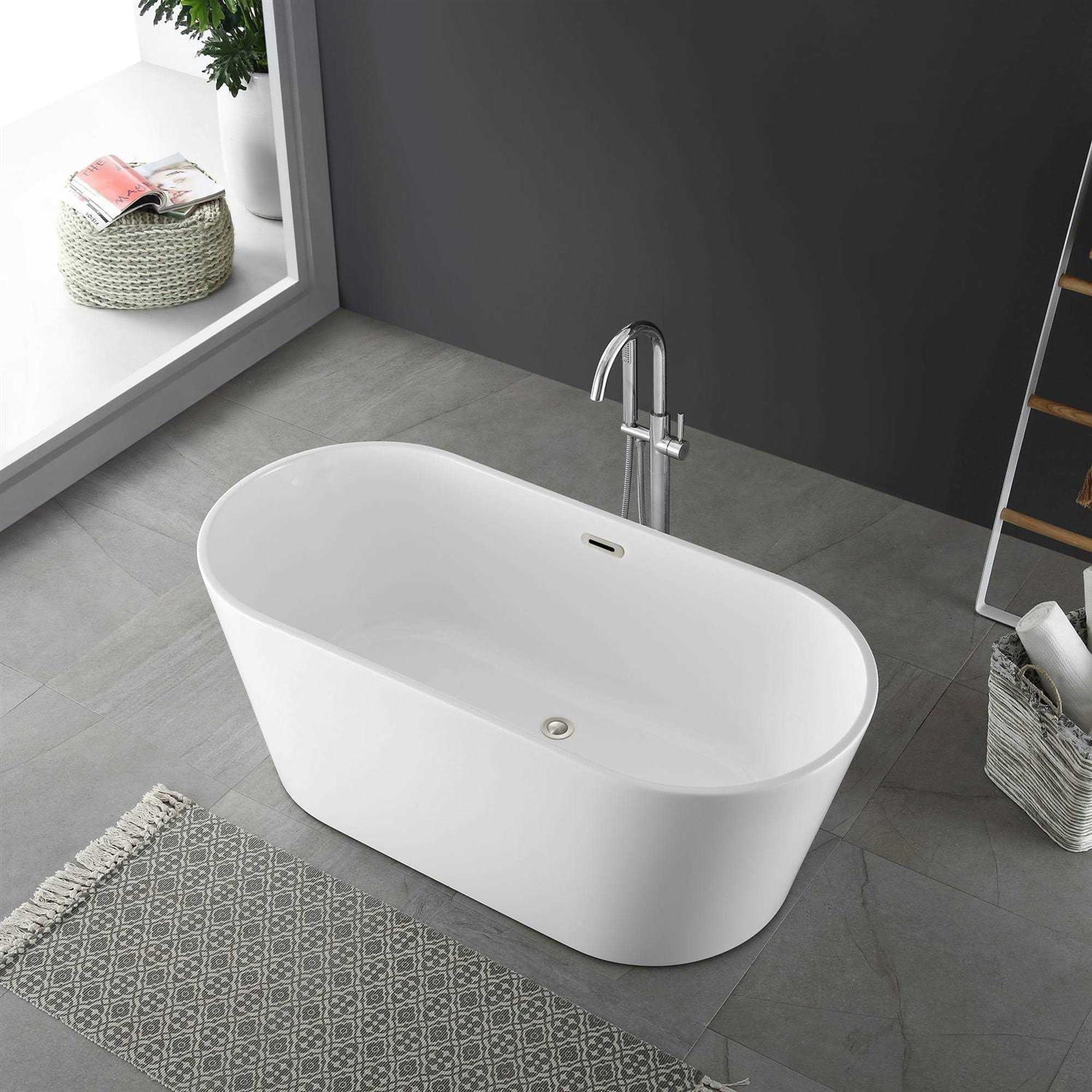 Ove Decors Valetta 59 in. Seamless White Acrylic Freestanding Oval Bathtub 15BTU-VALE59-WHTMO - Cheap Fitting