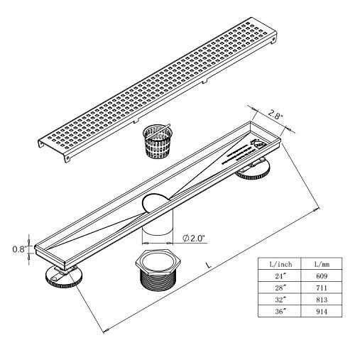 Neodrain Linear Shower Drain with Removable Quadrato Pattern Grate - Cheap Fitting