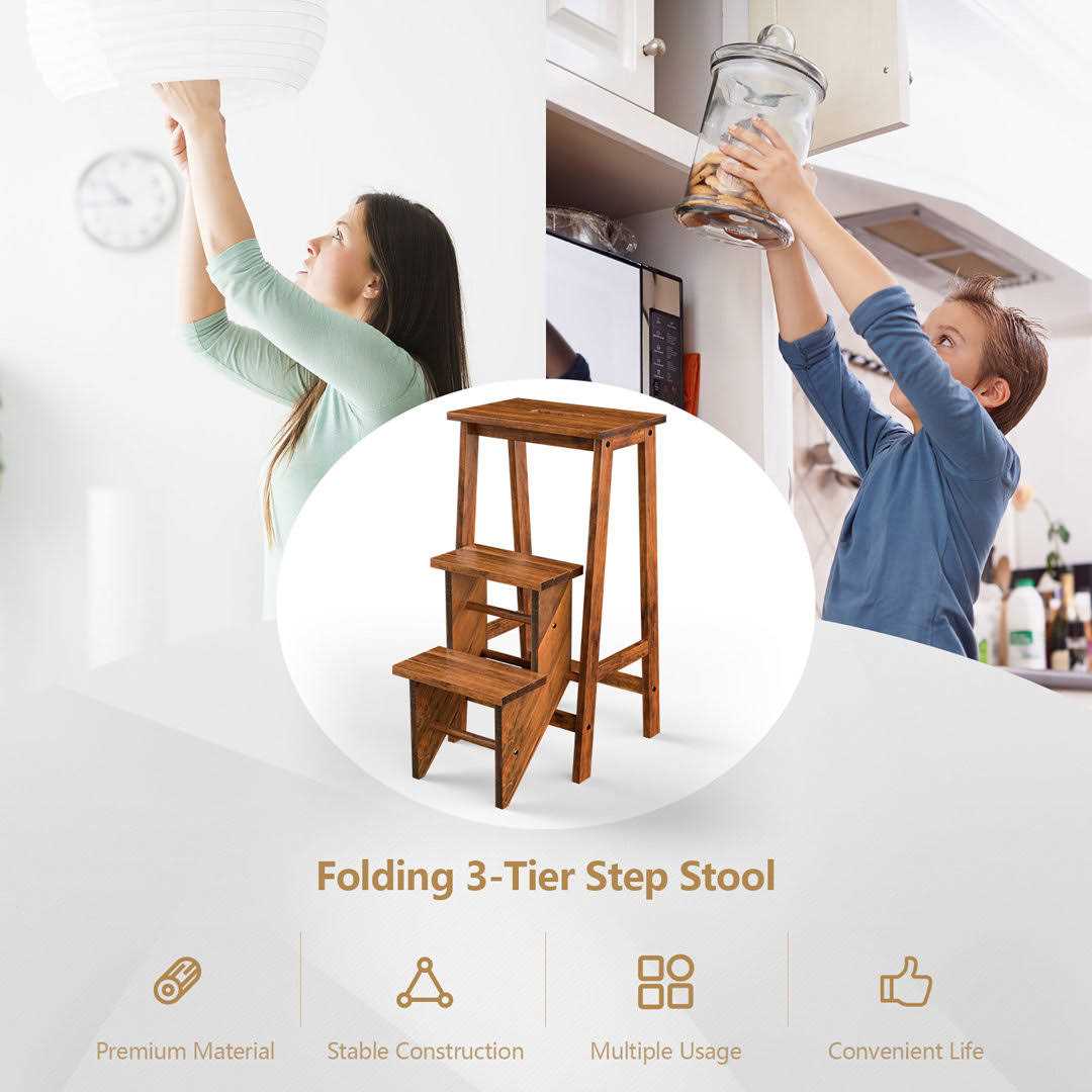 Cantrell Folding 3 Step Wood Step Stool with 200 lb. Load Capacity Alcott Hill - Cheap Fitting