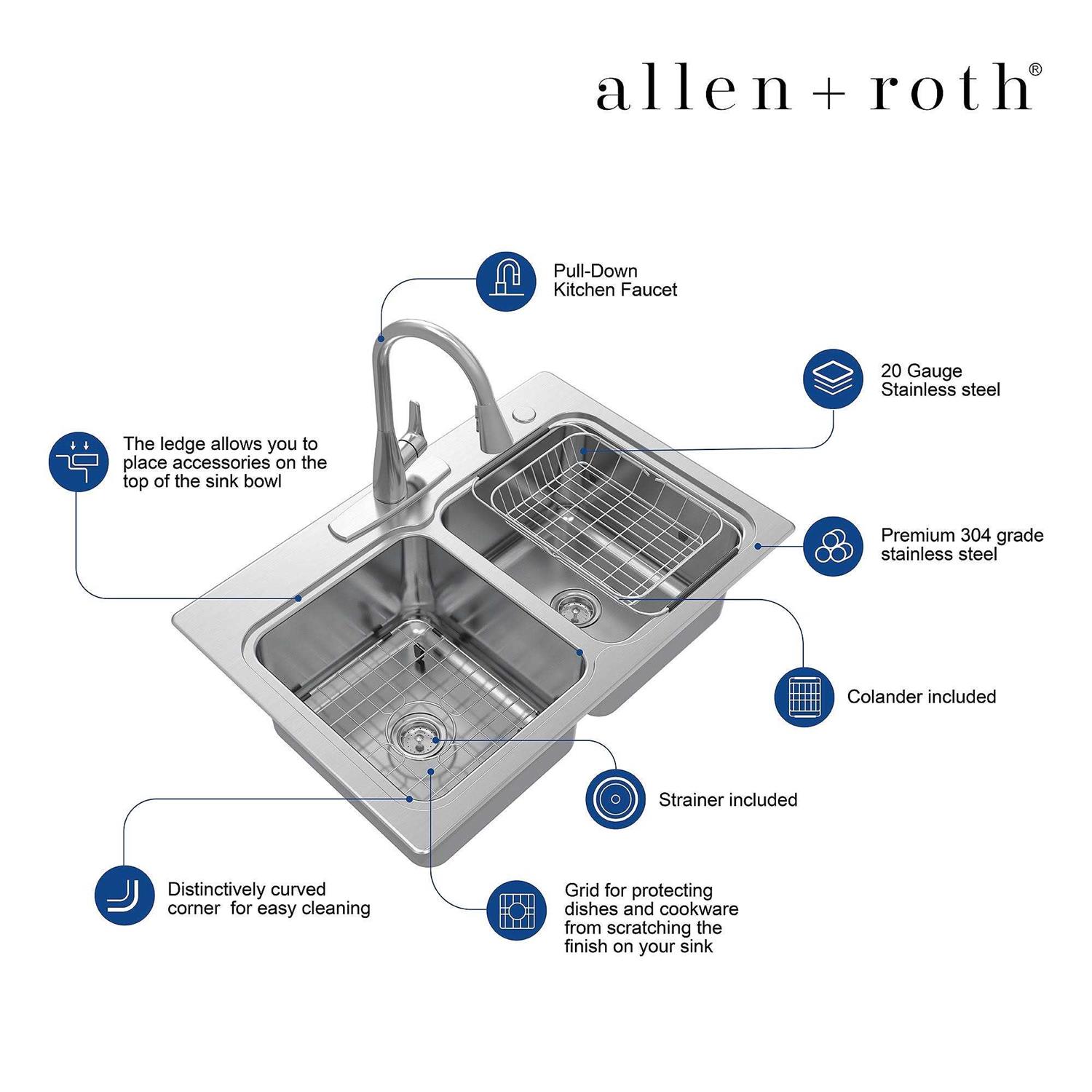 allen + roth The Hoffman Collection Dual-mount 33-in x 22-in Stainless Steel Double Equal Bowl 2-Hole Kitchen Sink All-in-one Kit VT3322LA0 - Cheap Fitting