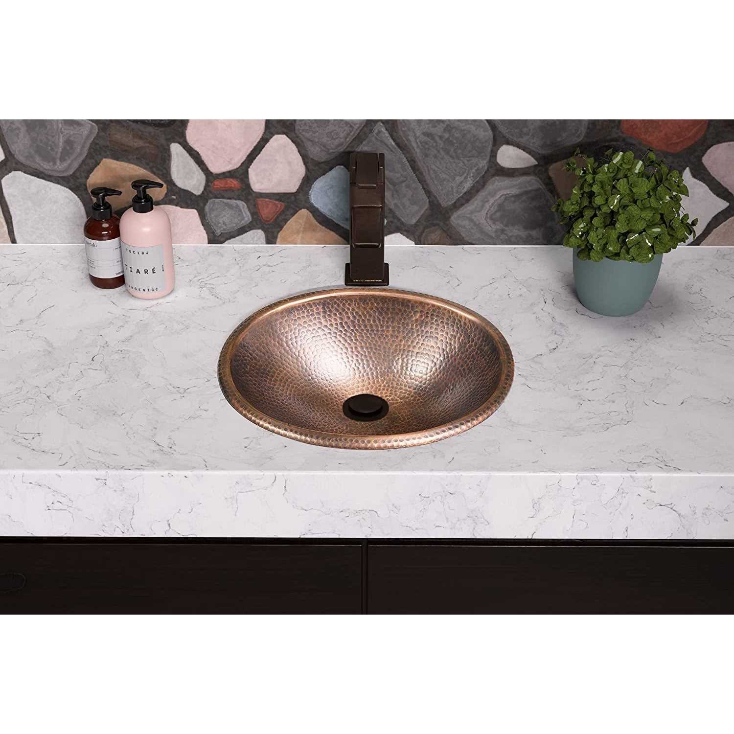 Monarch Abode 17 in. Hand Hammered Oval Drop-in Bathroom Sink in Pure Copper - Cheap Fitting