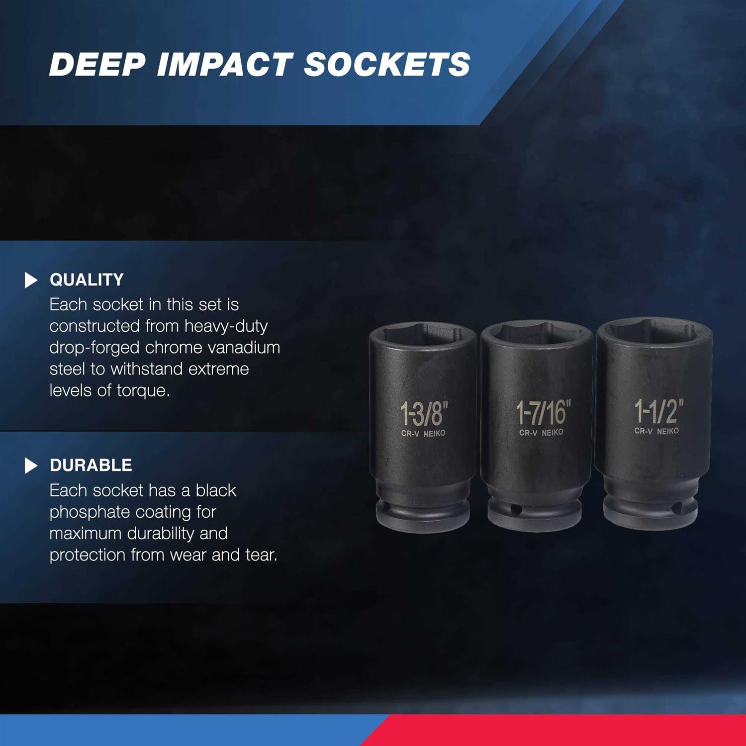 Neiko 02461A 3/4 Inch Drive Impact Socket Set SAE 1 to 1-1/2 - Cheap Fitting