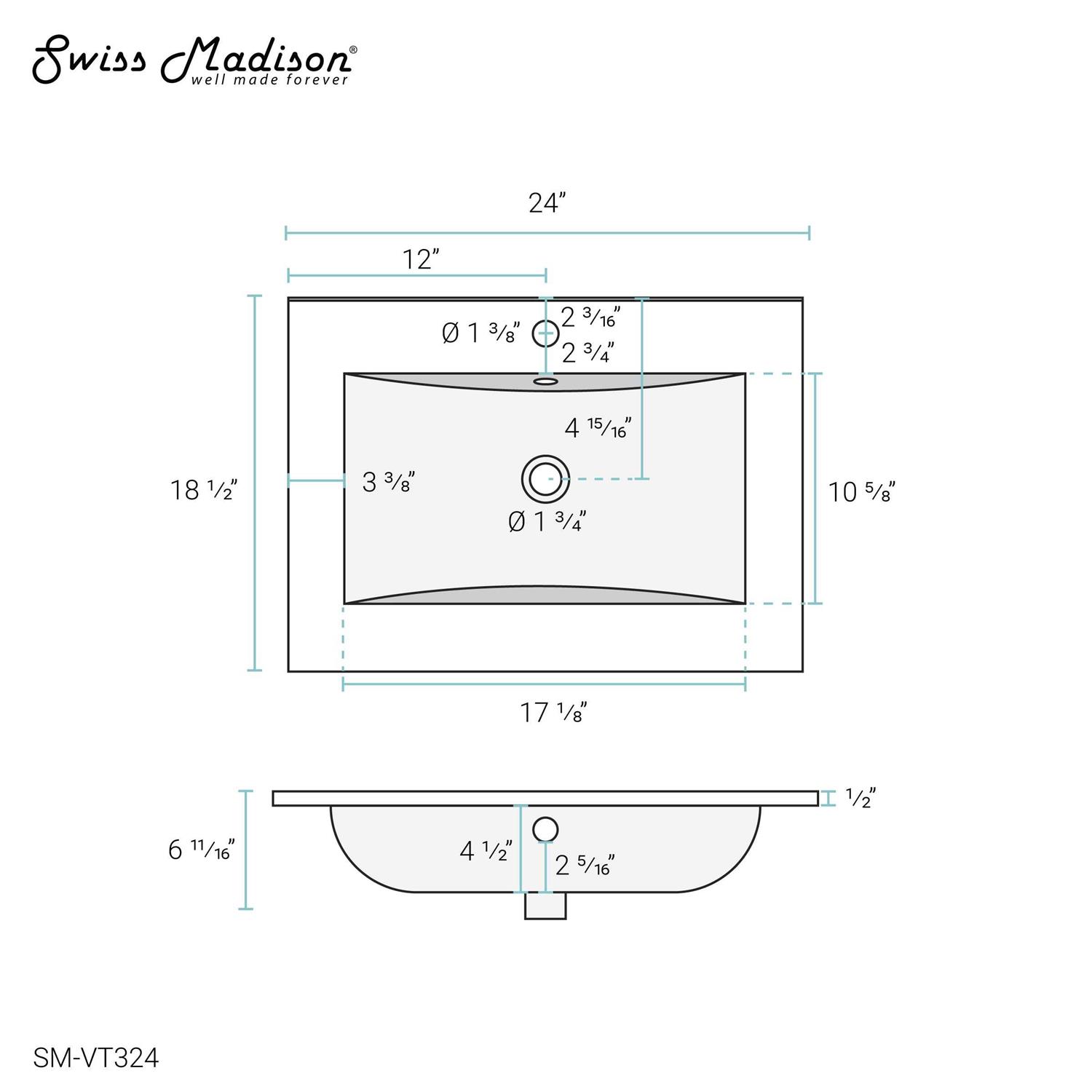 Swiss Madison Ceramic Vanity Top 24 with Single Faucet Hole - Cheap Fitting