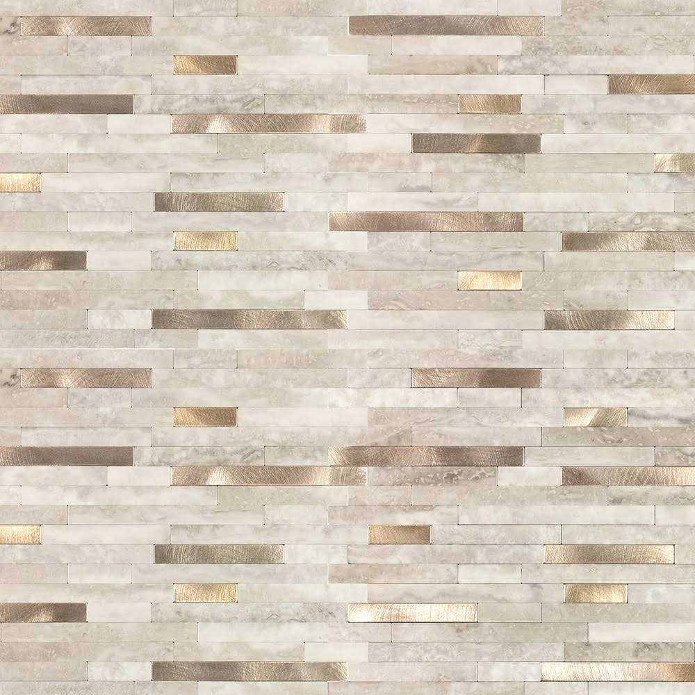 Peel&Stick Mosaics Golden Oasis Beige and Gold 11-in x 13-in Matte PVC Linear Stone Look Peel and Stick Wall Tile LWPS191023 - Cheap Fitting