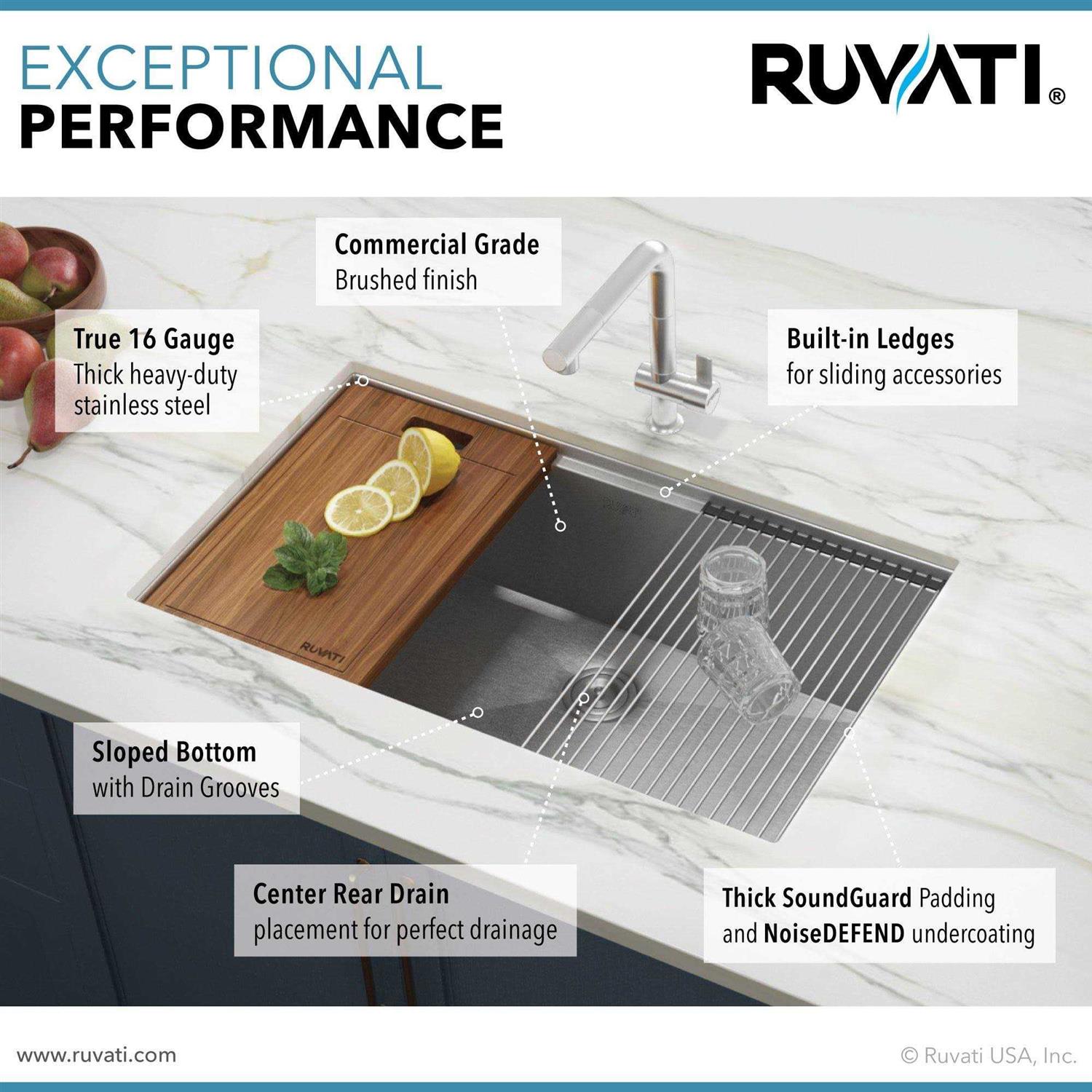 Ruvati RVH8300 Undermount 16 Gauge 32 Kitchen Sink Single Bowl Stainless Steel - Cheap Fitting