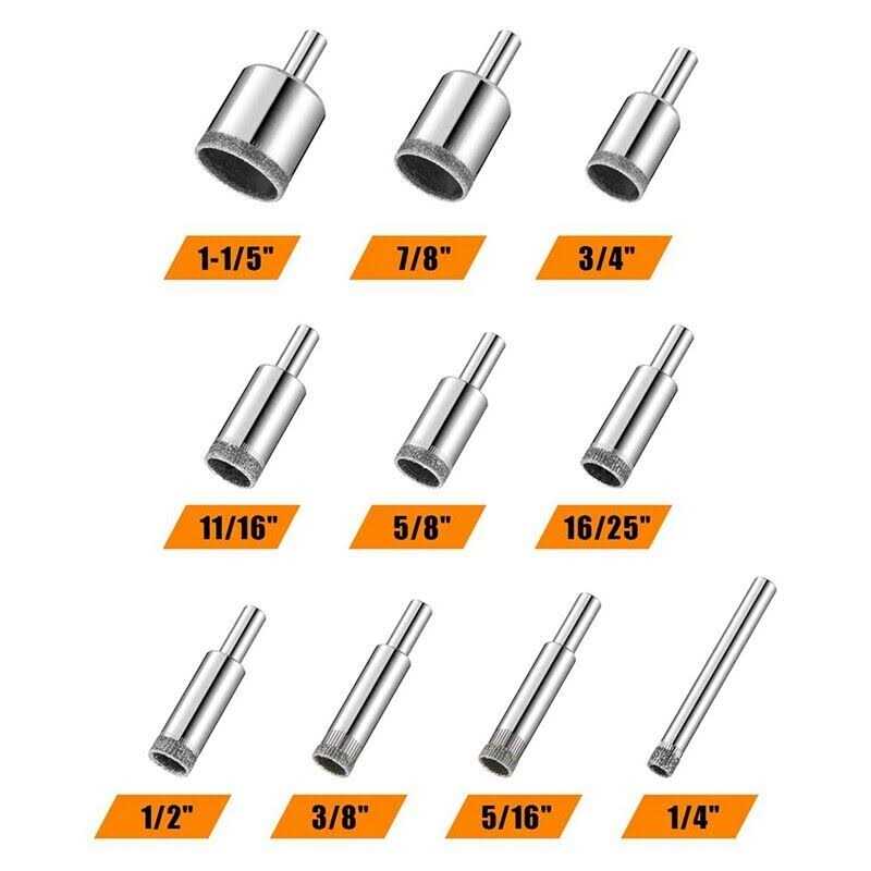 Diamond Drill Bits Set, 10 Pcs Diamond Saw Set, Glass Drill Bit for Ceramic Tile Porcelain Marble Granite Bottles, Silver - Cheap Fitting