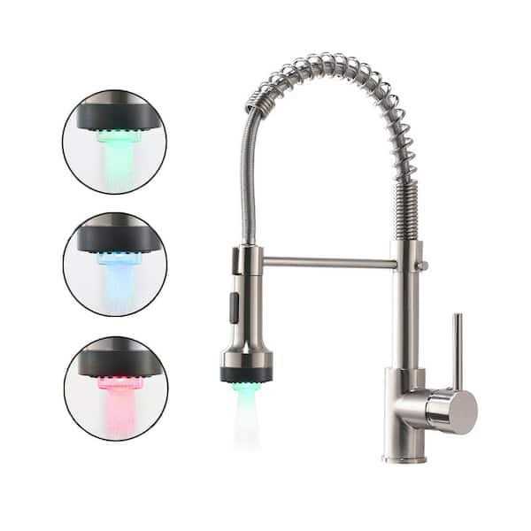 Jushua Single-Handle Pull-Down Sprayer Standard Kitchen Faucet in Sliver with LED XY-L-289N-45-LED - Cheap Fitting