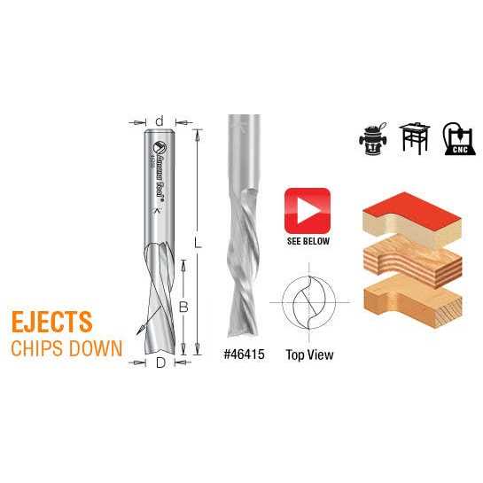 Amana 46403 Spiral Plunge 1/16 D x 1/2 CH x 1/4 Shank x 2×22 Down-Cut Router Bit - Cheap Fitting