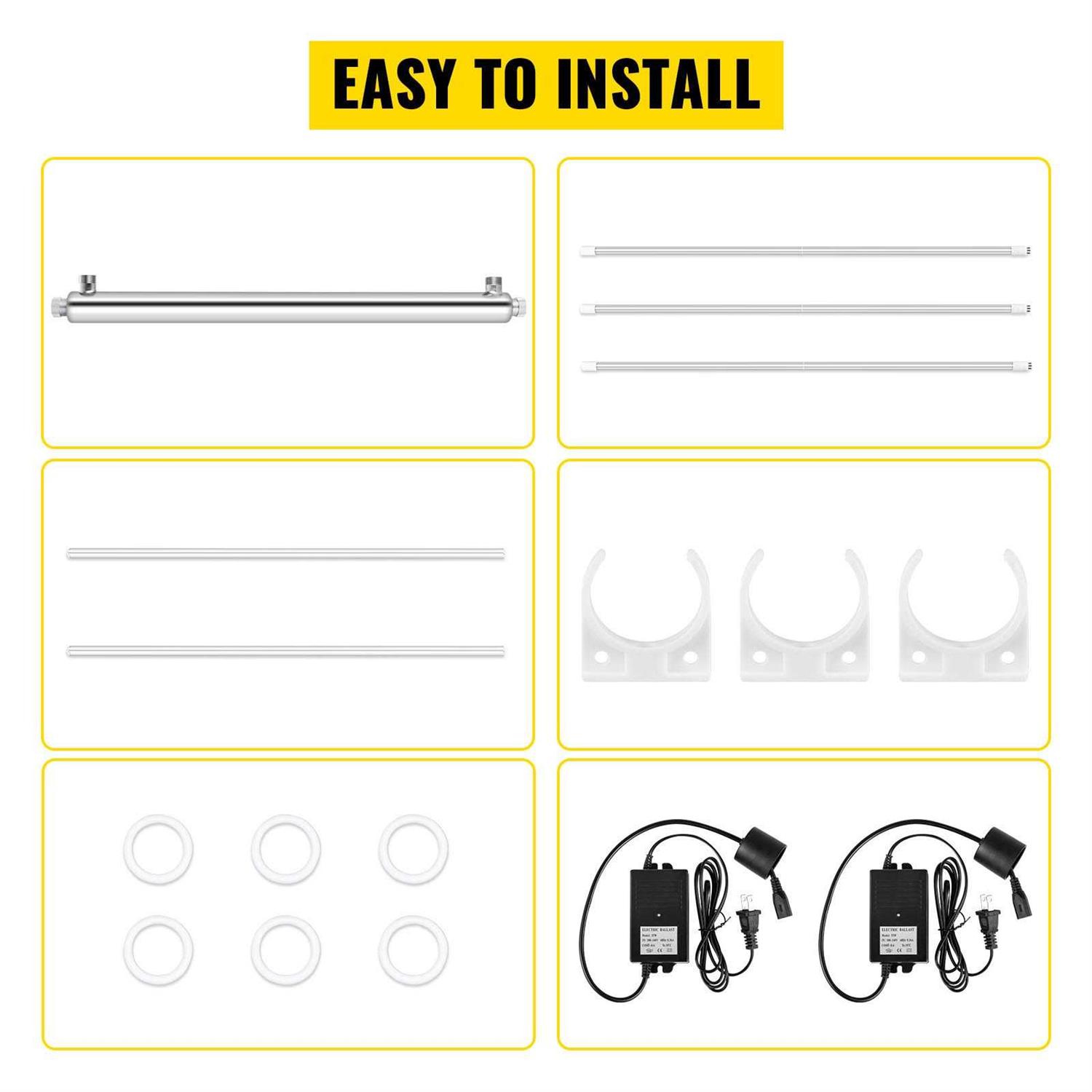 VEVOR Ultraviolet Light Water Purifier Whole House Sterilizer 55W 12gpm 2 Extra Bulbs 55W-12ZWXJSQZH001V1 - Cheap Fitting