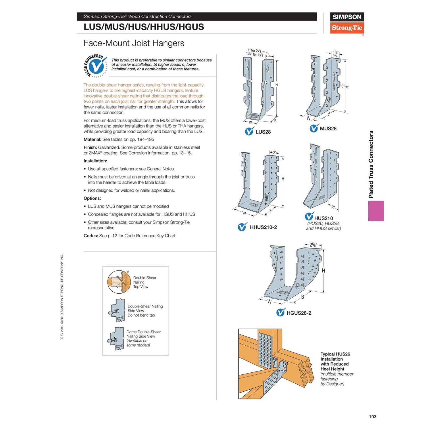 Simpson Strong-Tie LUS210-2Z Face Mount Double Joist Hanger - Cheap Fitting