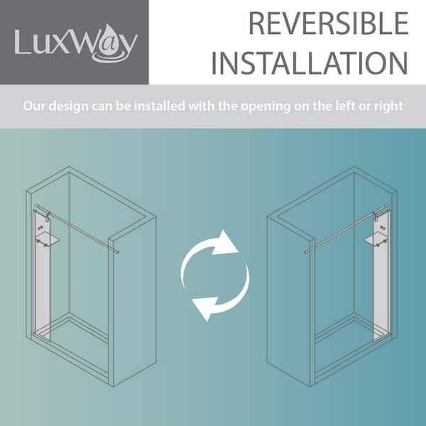 LuxWay Poseidon 60 in. W x 70 in. H Fixed Frameless Splash Panel and Curtain Rod Shower Door in Chrome with Clear Glass & Shelf - Cheap Fitting