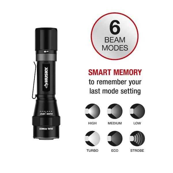 Husky 1200 Lumens Dual Power LED Rechargeable Focusing Flashlight with Rechargeable Battery and USB-C Cable Included - Cheap Fitting