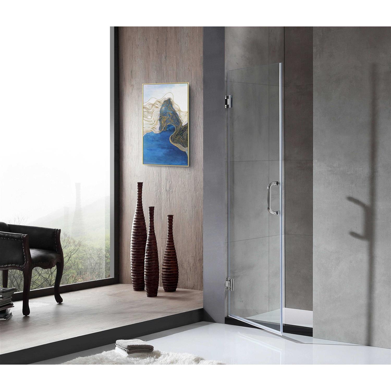 ANZZI Fellow Series 30 in. by 72 in. Frameless Hinged Shower Door in Chrome with Handle SD-AZ09-02CH - Cheap Fitting