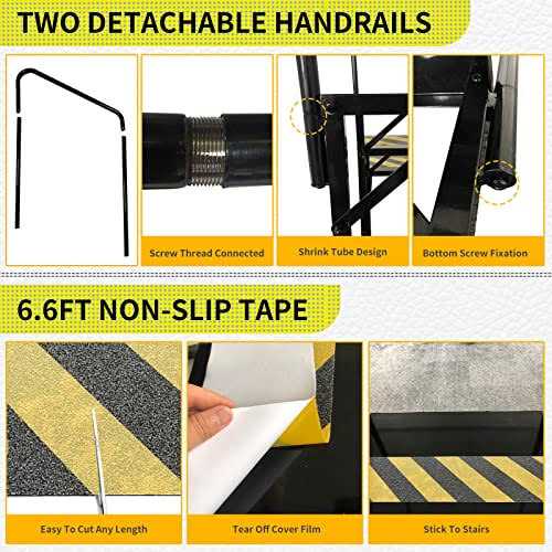 Coocure Updated Rv Steps with handrail Mobile Home Stairs Steps Outdoor Hot tub Steps with handrail. Portable Stairs for 5th Wheel Rv - Cheap Fitting