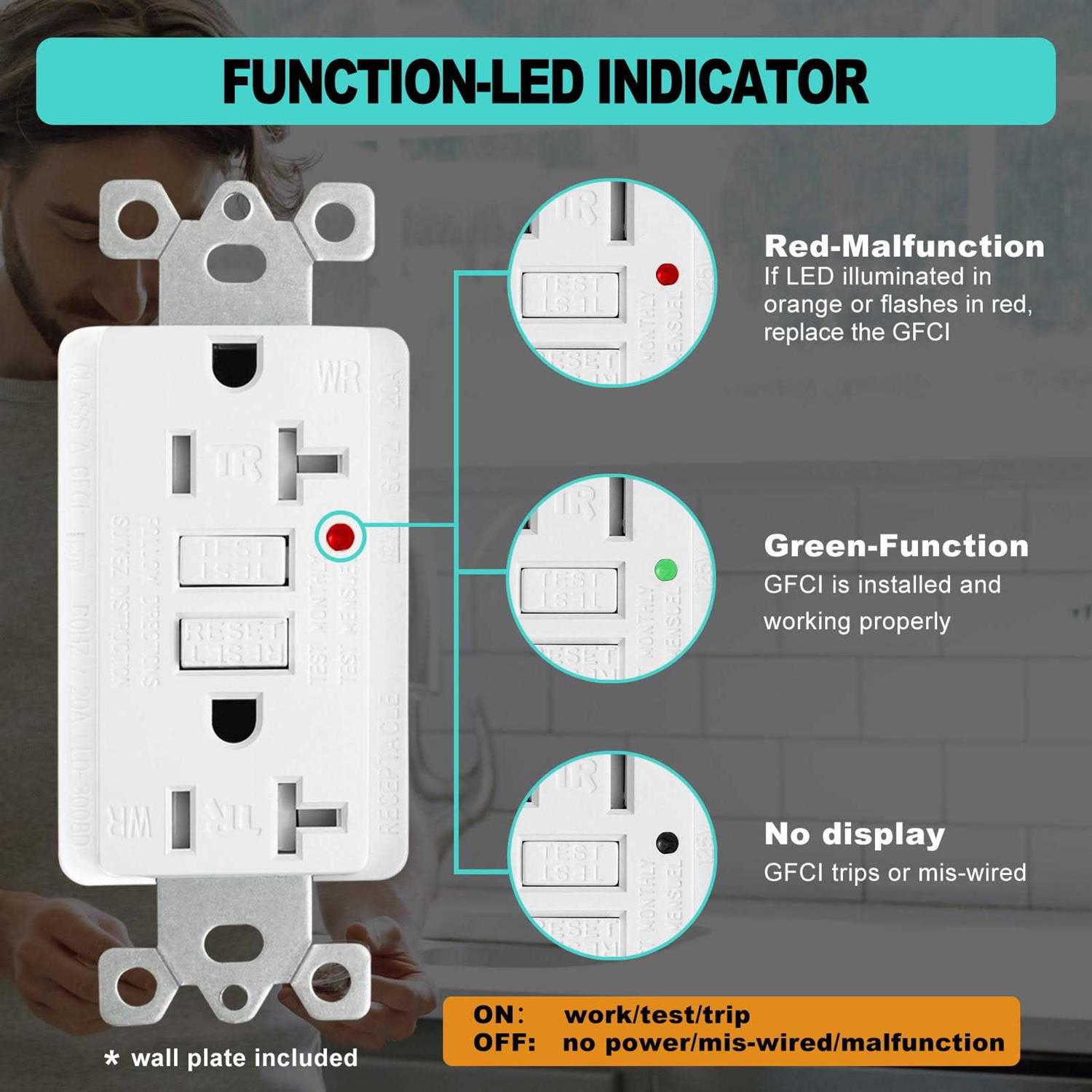 Ucomen Decorator GFCI Receptacle with LED Indicator Tamper Resistant LD-3008D - Cheap Fitting
