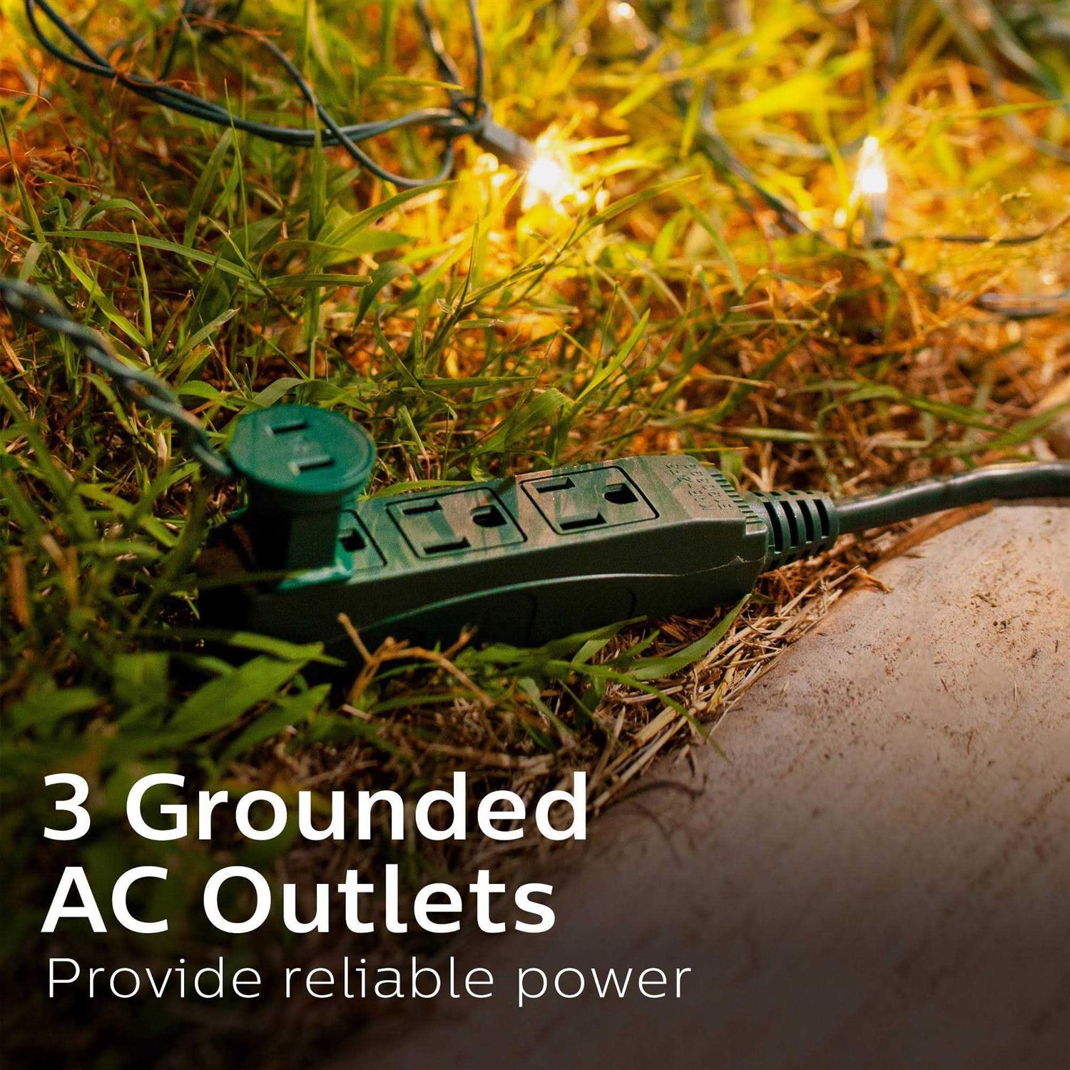 Philips 15ft Green Grounded Extension Cord 3 Outlet Outdoor - Cheap Fitting
