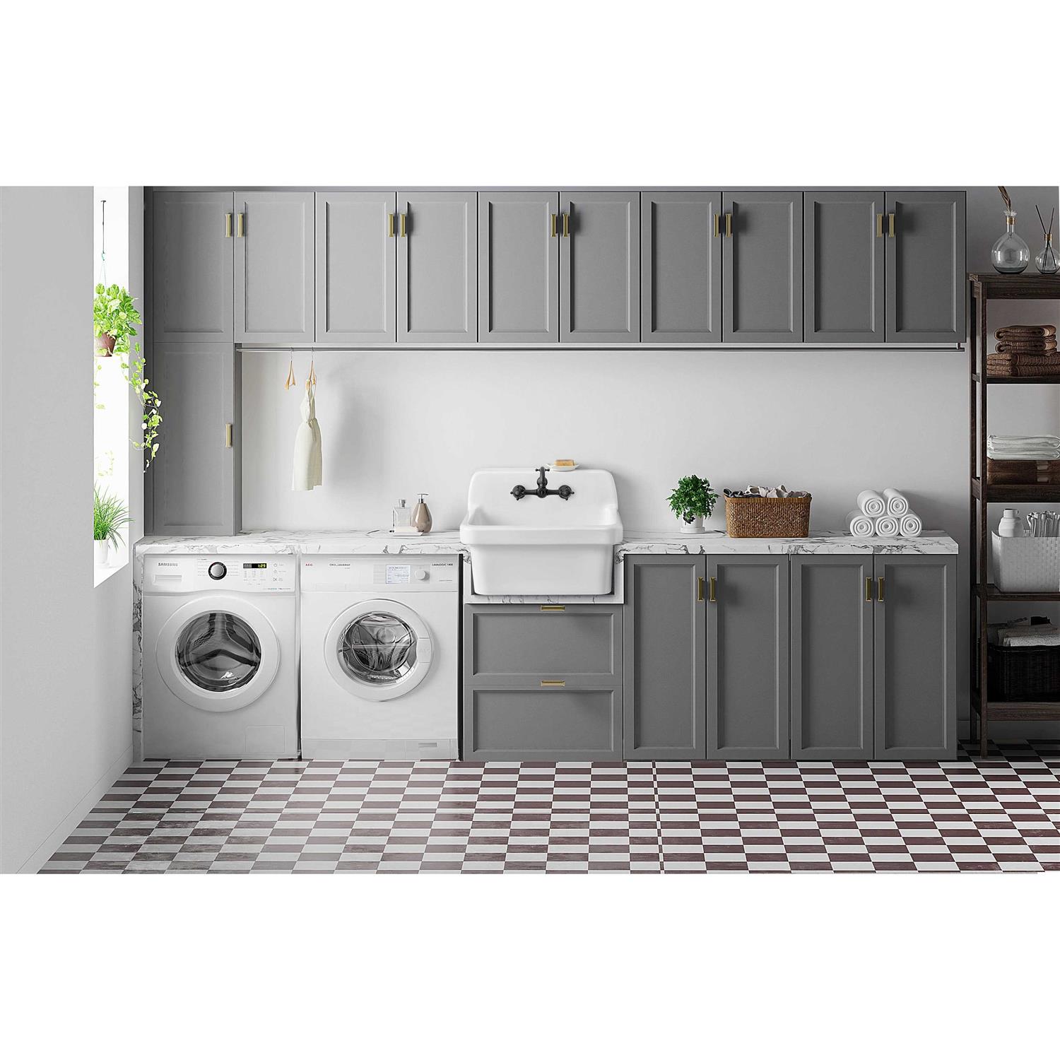 Ellai 24 Inch White Ceramic Farm Style Wall Mount Utility Sink High Back Wall Mounted Laundry Tub 10 Gallon Farmhouse Sink Slop Sink for Laundry - Cheap Fitting