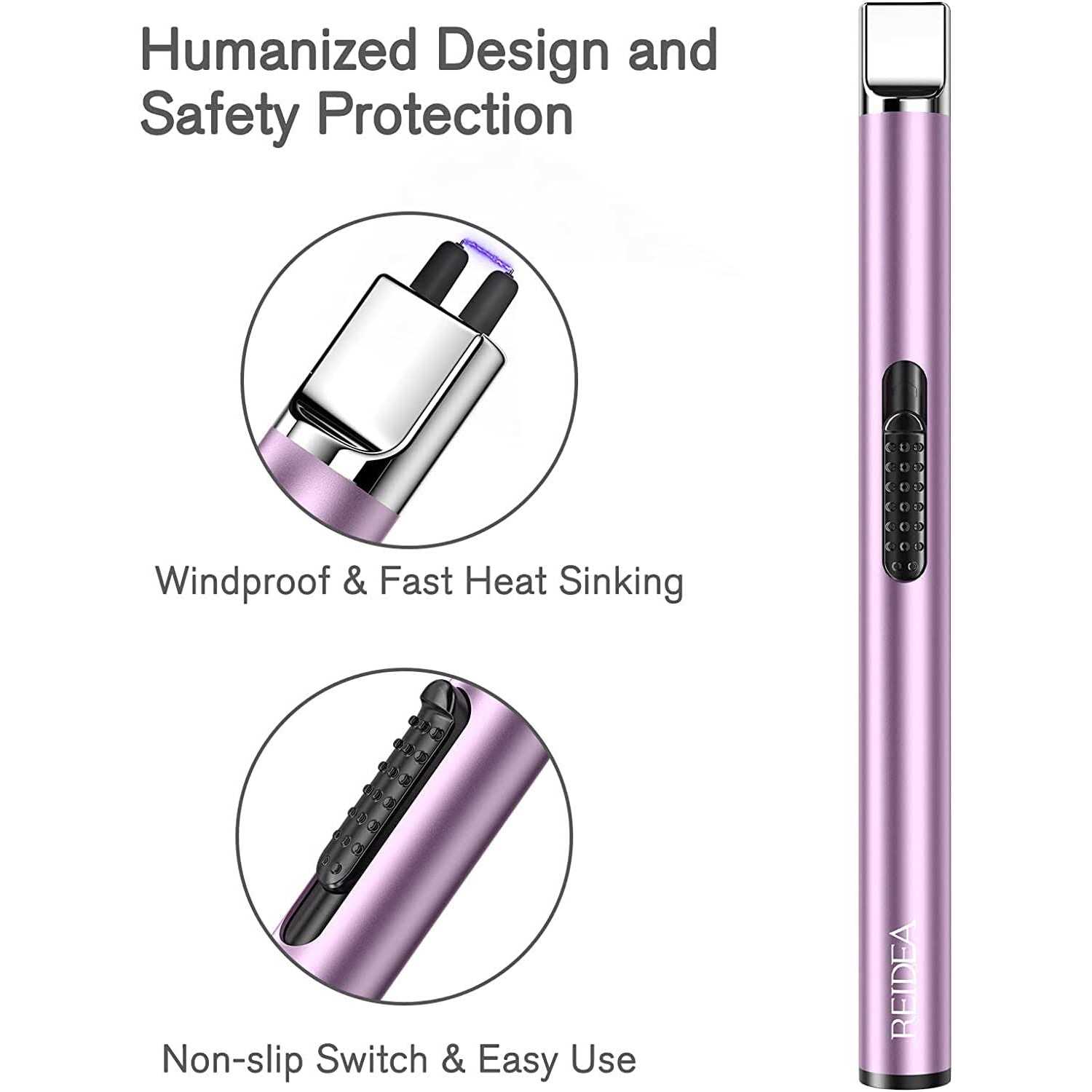 Reidea Electronic Candle Lighter Arc Windproof Flameless USB Rechargeable Lighter with Safe Button for Home Kitchen - Cheap Fitting