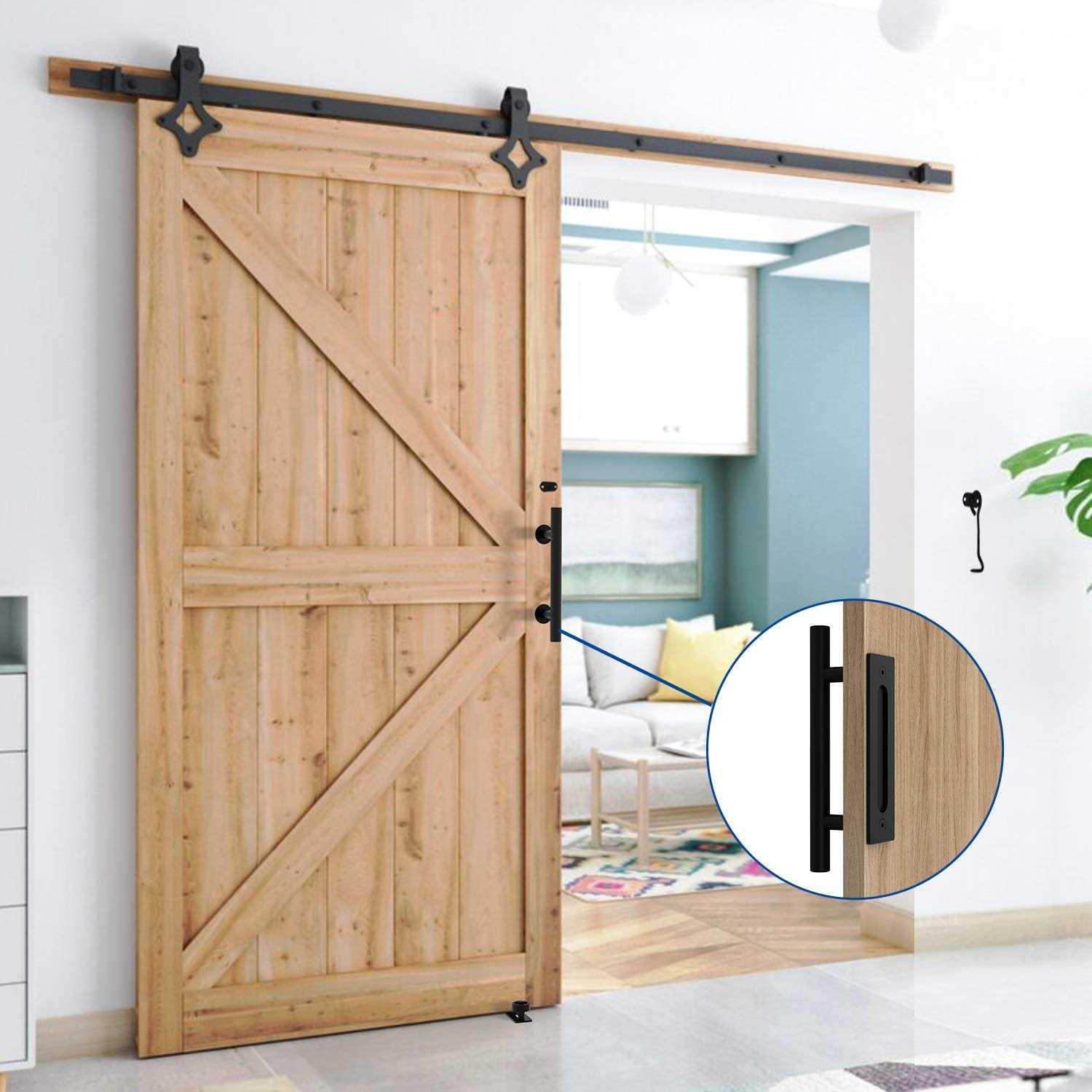 Orgerphy Black 12 Inch Barn Door Handle with Latch and Adjustable Floor Guide Kit - Cheap Fitting