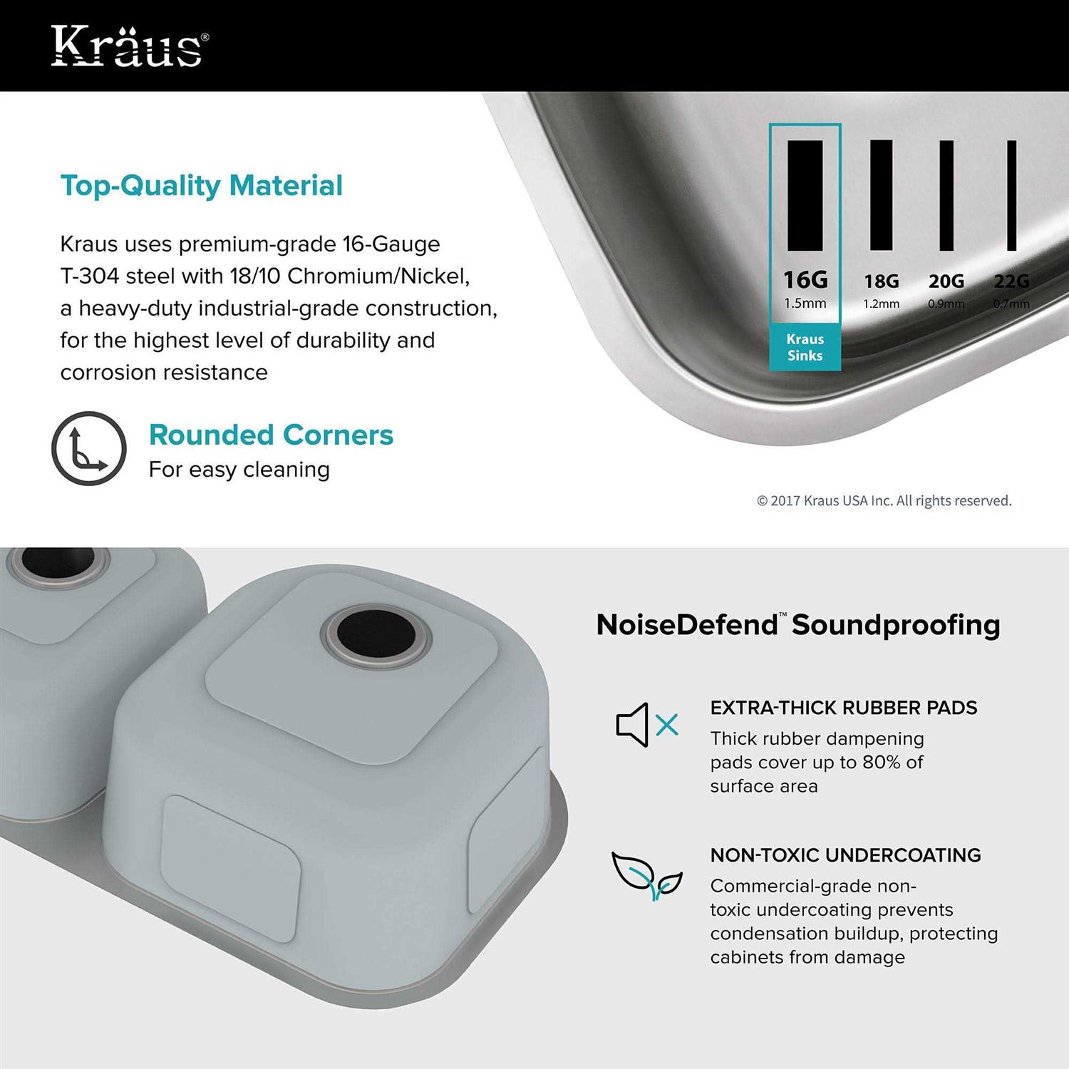 Kraus 35 Undermount 60/40 Double Bowl Stainless Steel Kitchen Sink KBU27 - Cheap Fitting