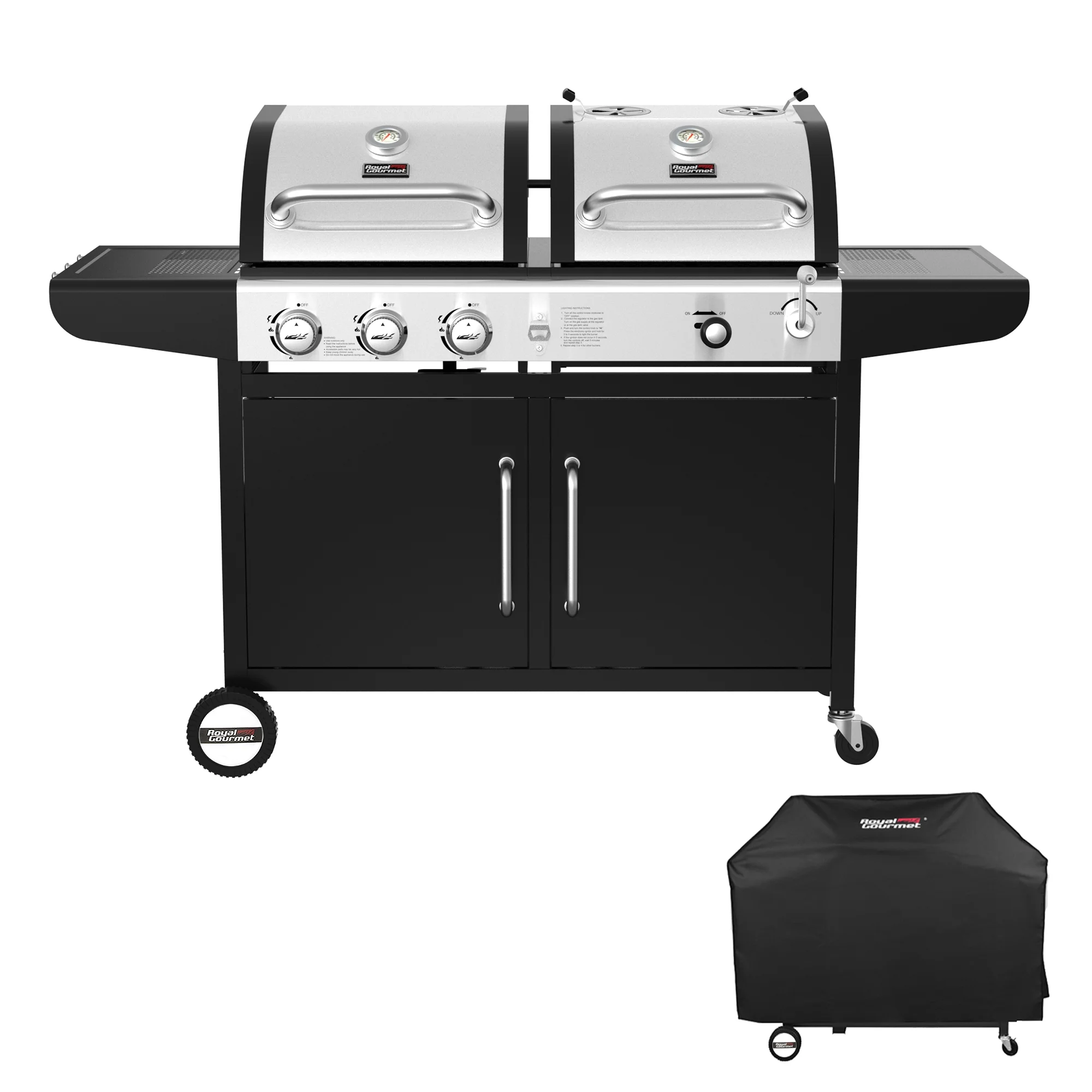 Royal Gourmet ZH3002C 3-Burner 25,500-BTU Dual Fuel Cabinet Gas and Charcoal Grill Combo with Cover - Cheap Fitting