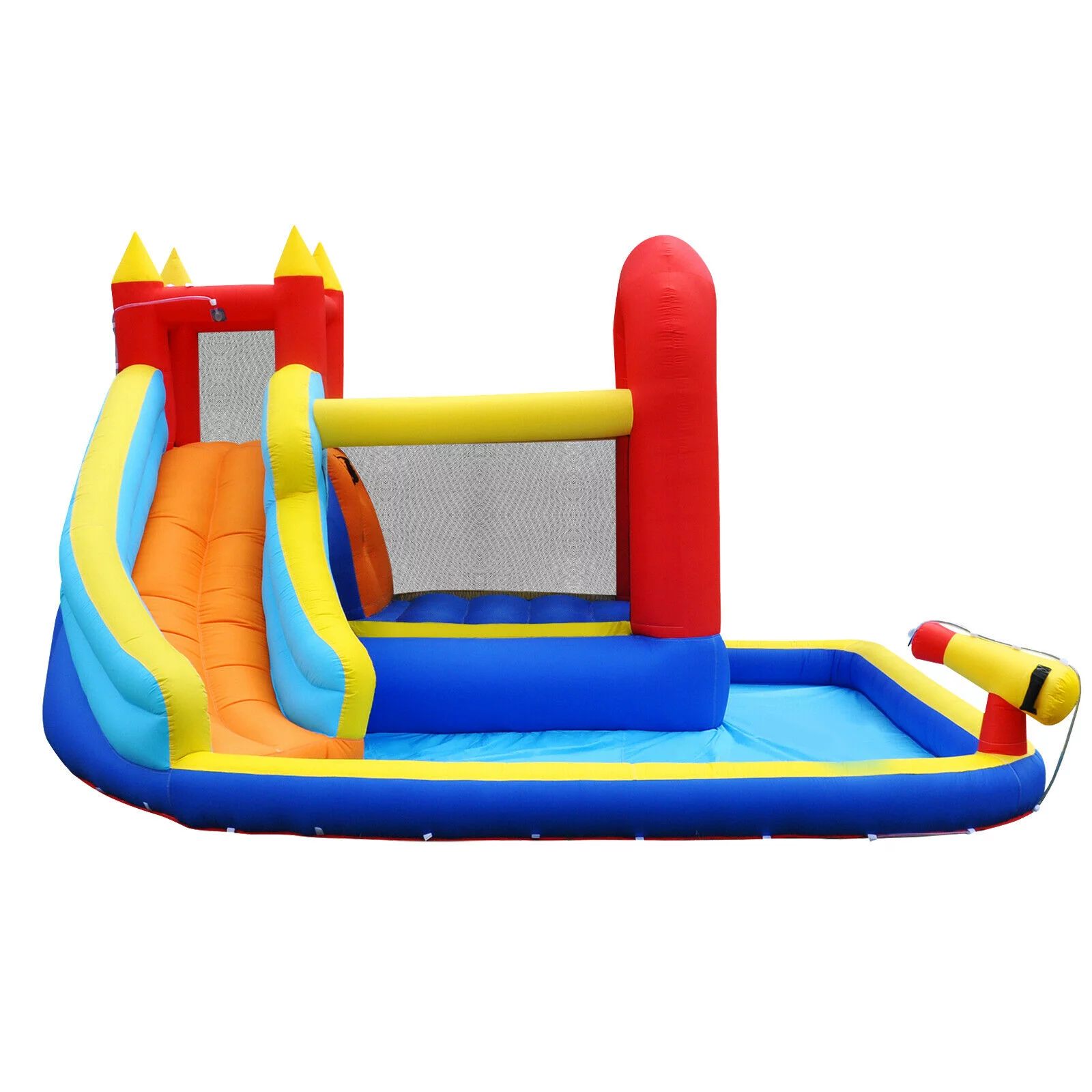 Joyldias Inflatable Water Slide Bounce House Playhouse with 4 Water Guns, Pool, Basketball Hoop, Air Blower, Bag - Cheap Fitting