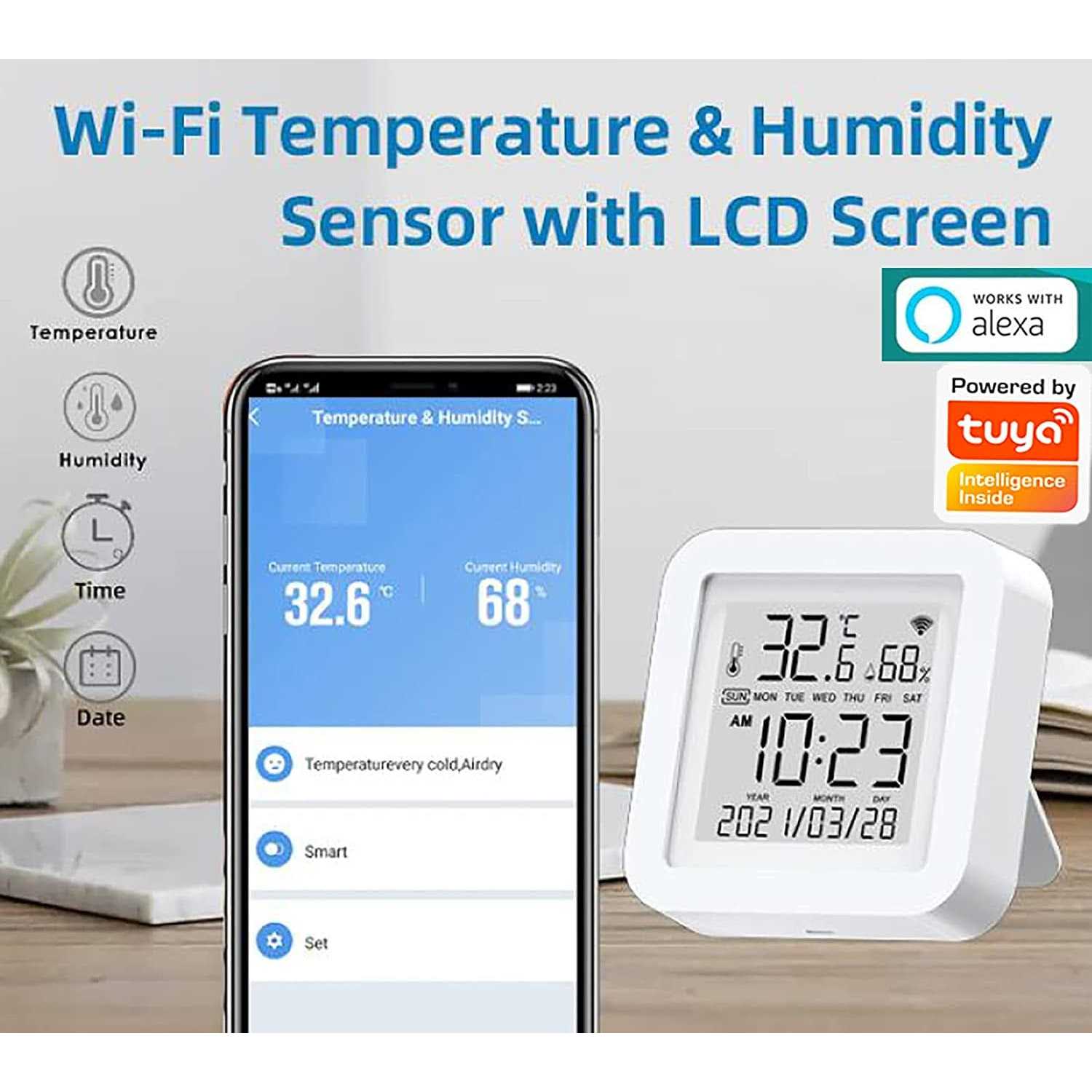 Smart Wifi Temperature Humidity Monitor Tuya Wireless Temperature Humidity Sensor With App Notification Alerts - Cheap Fitting