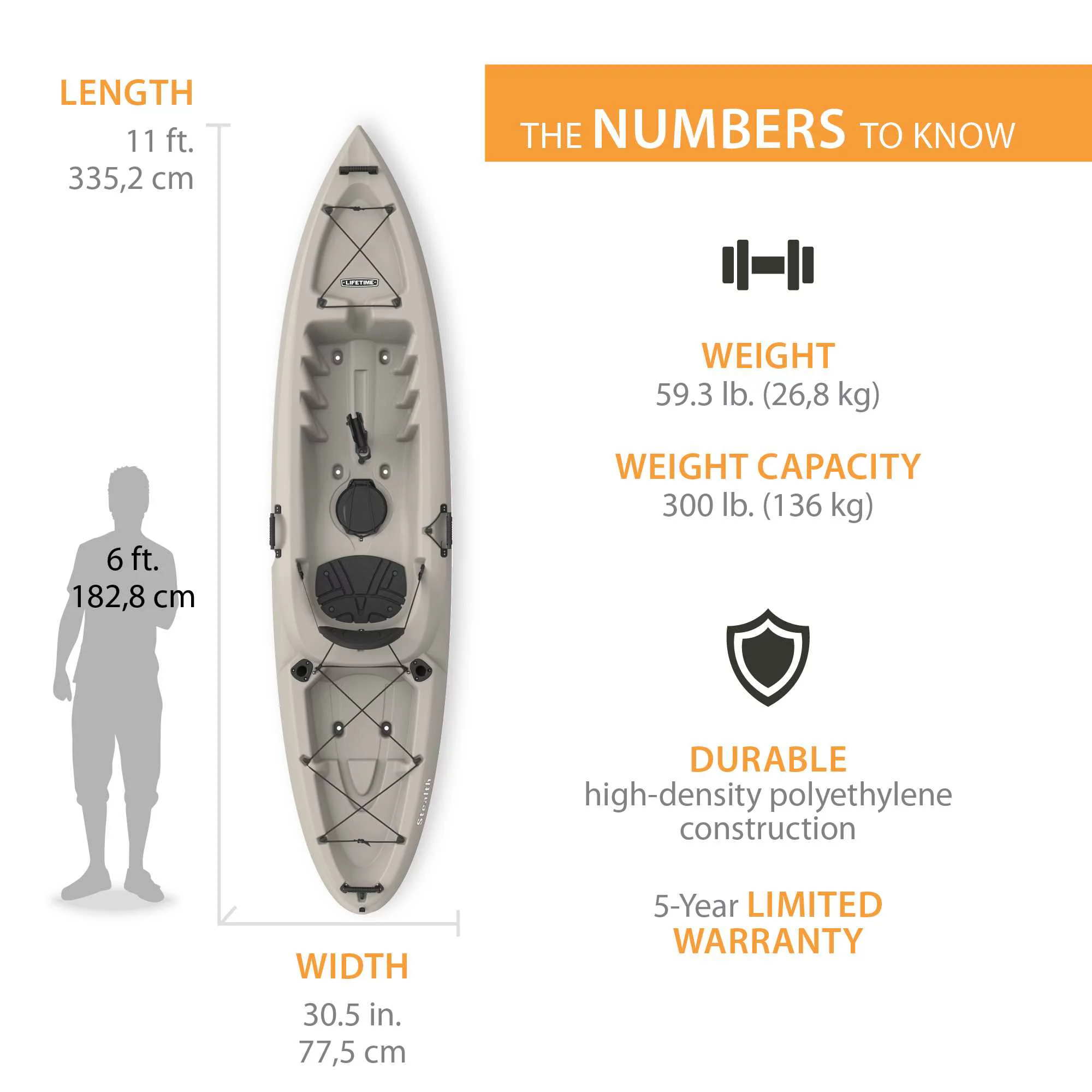 Lifetime Stealth Angler 110 Sit-on-Top Fishing Kayak, Sandstone (90514) - Cheap Fitting