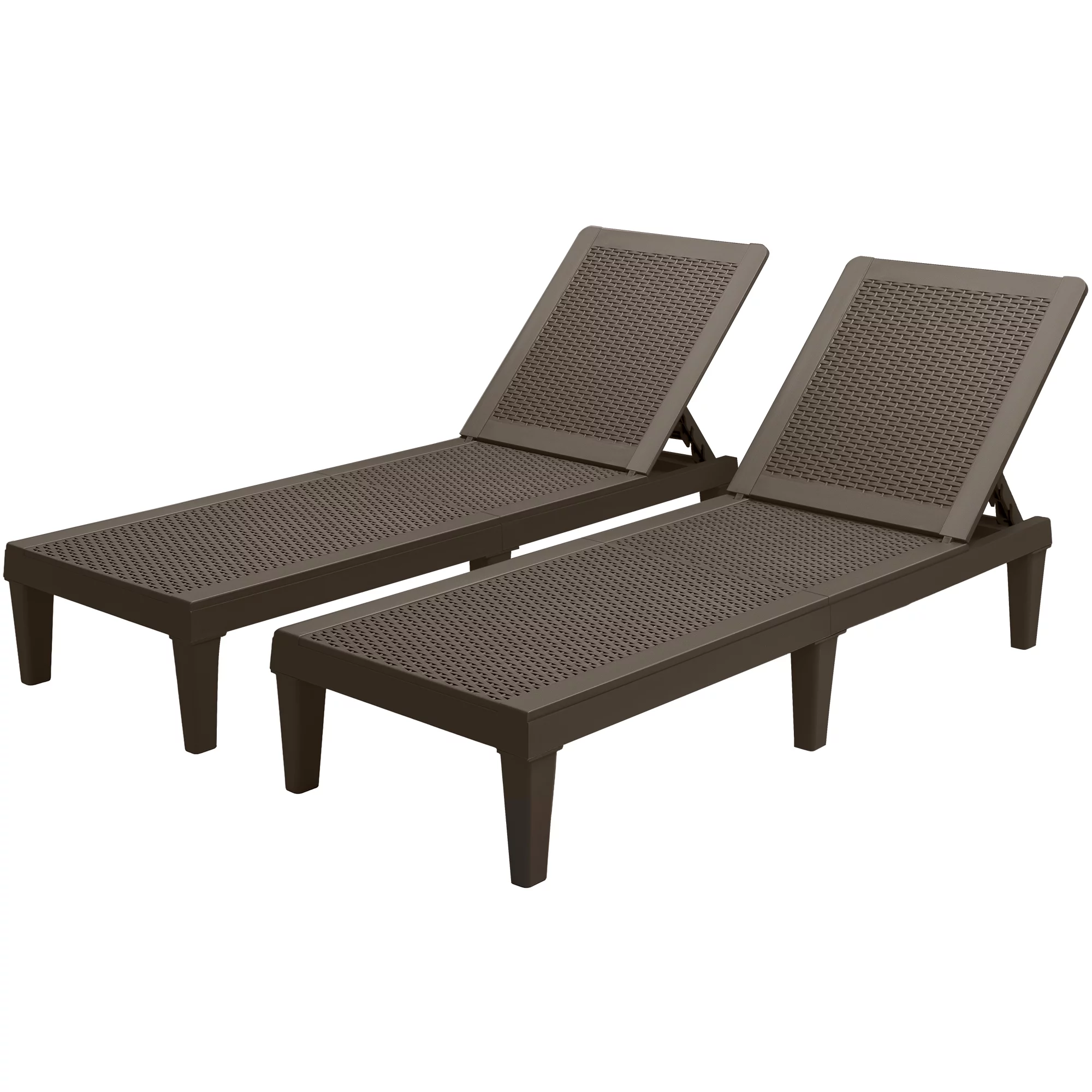 Devoko Set of 2 Outdoor Chaise lounge Chairs, Rattan Style, Multi-angle Adjustable Back, Light Brown - Cheap Fitting
