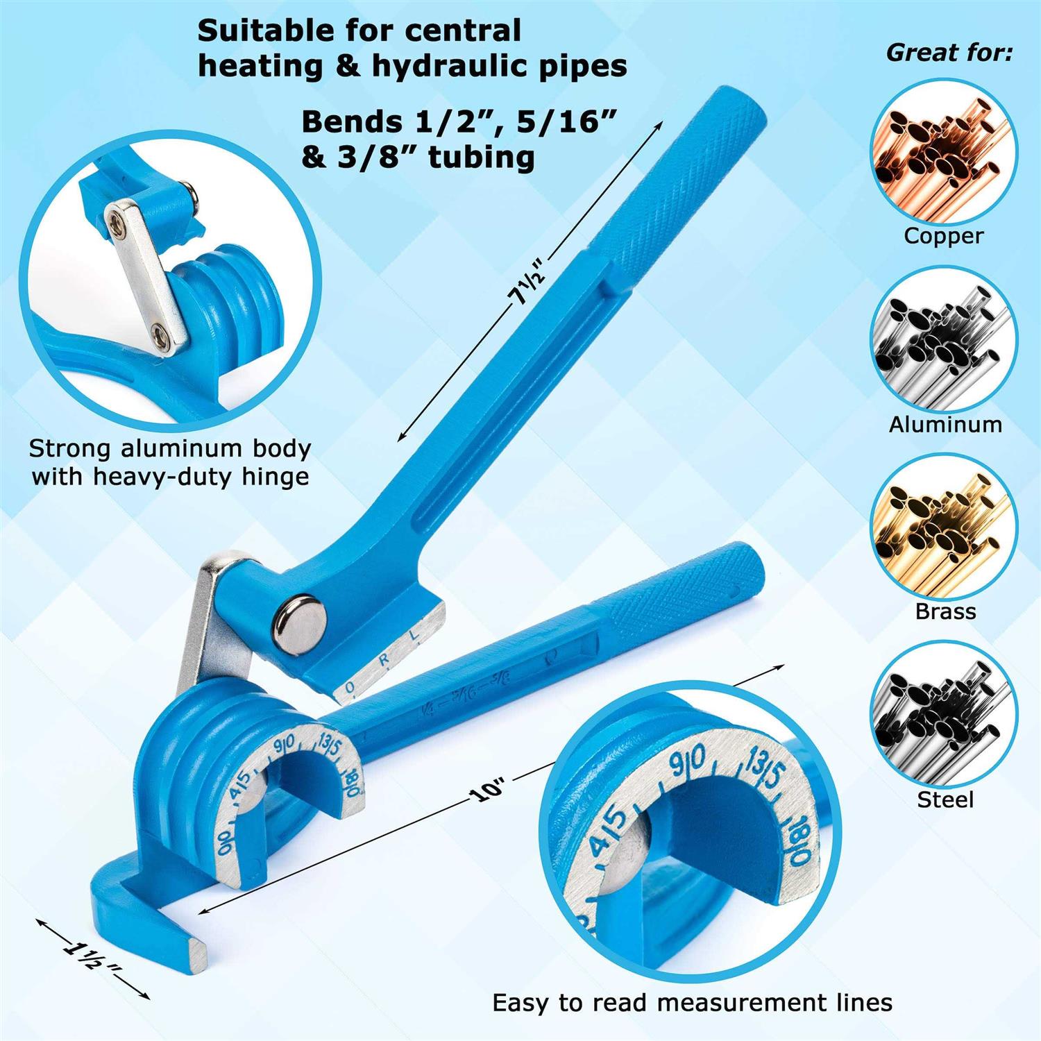 LORESO Tube Bender, 3 in 1 Pipe Bender for 1/4 5/16 3/8 0-180 Degrees Tubing Bending Tools - Cheap Fitting