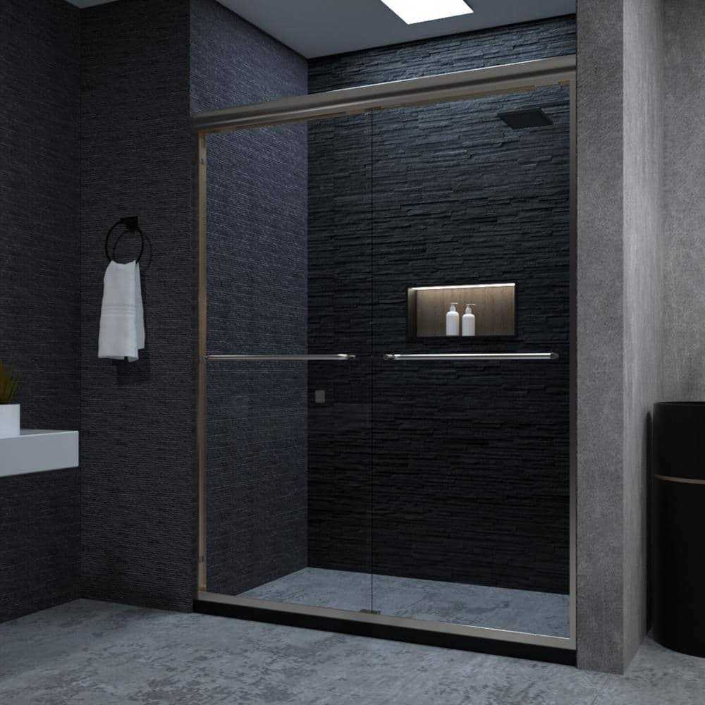 niveal Vale 60 in. W x 72 in. H Sliding Semi-Frameless Shower Door in Chrome with Clear Glass - Cheap Fitting