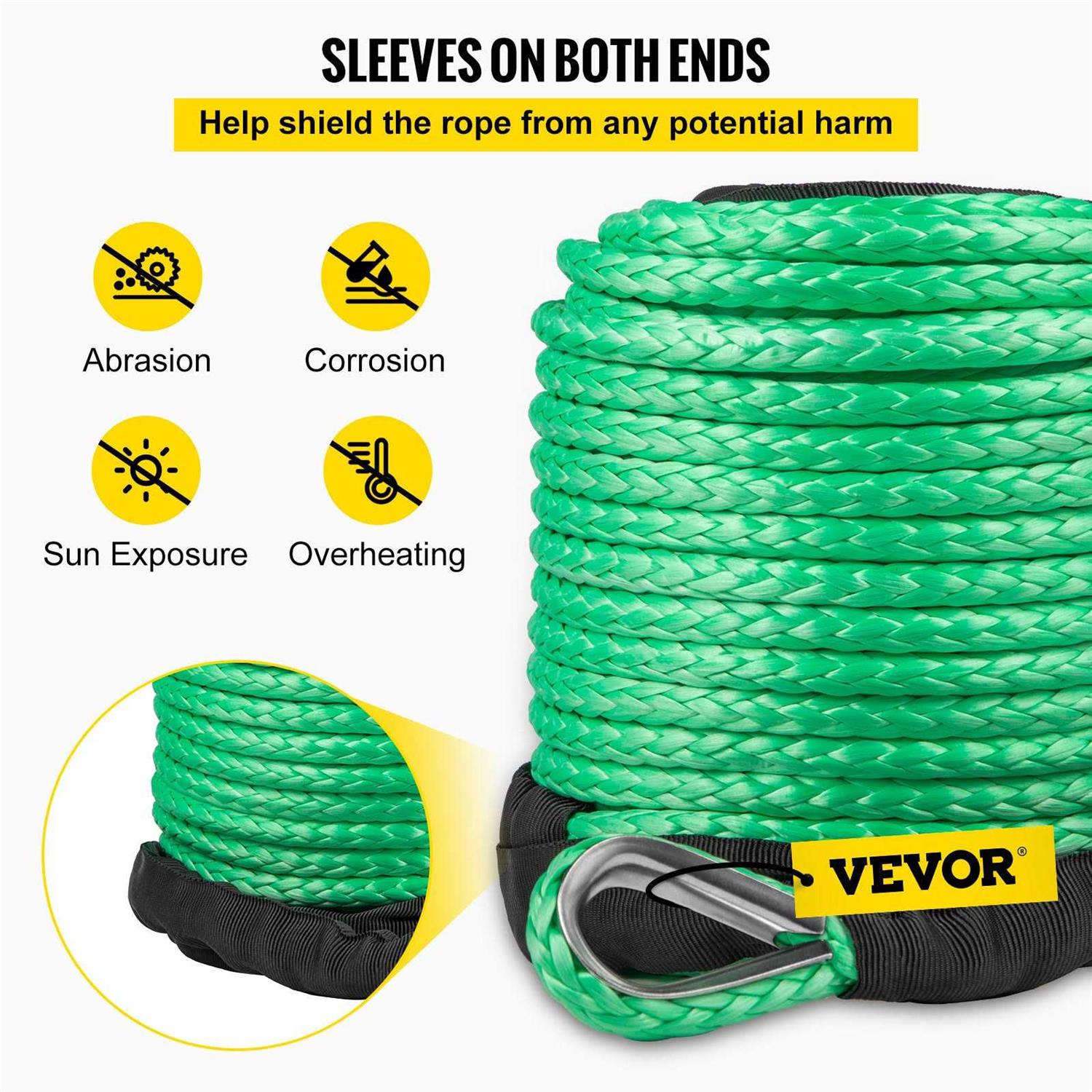 VEVOR Green Synthetic Winch Line 516 Inch X100ft Synthetic Winch Rope 12000 Lbs Tow Rope for Car with Sheath 5-16X100FTHCJCSS1V0 - Cheap Fitting