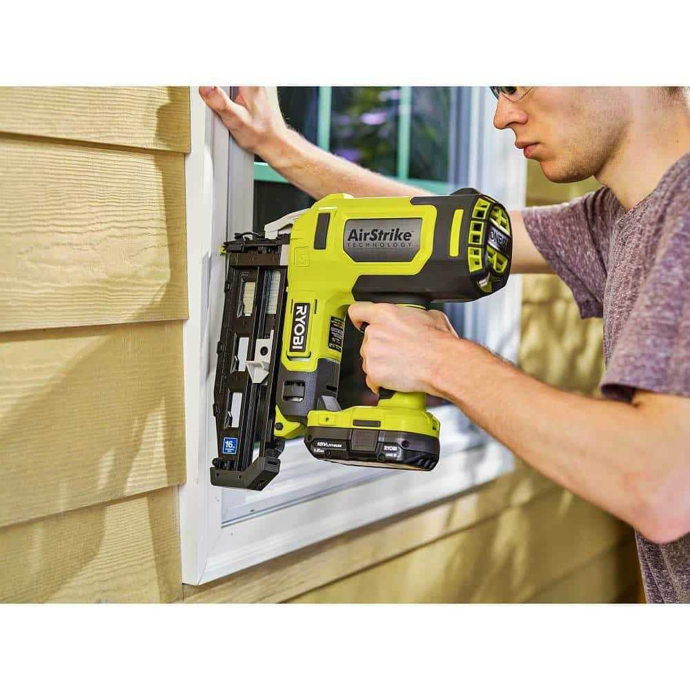 RYOBI ONE+ 18V 16-Gauge Cordless AirStrike Finish Nailer with 1.5 Ah Battery and Charger - Cheap Fitting