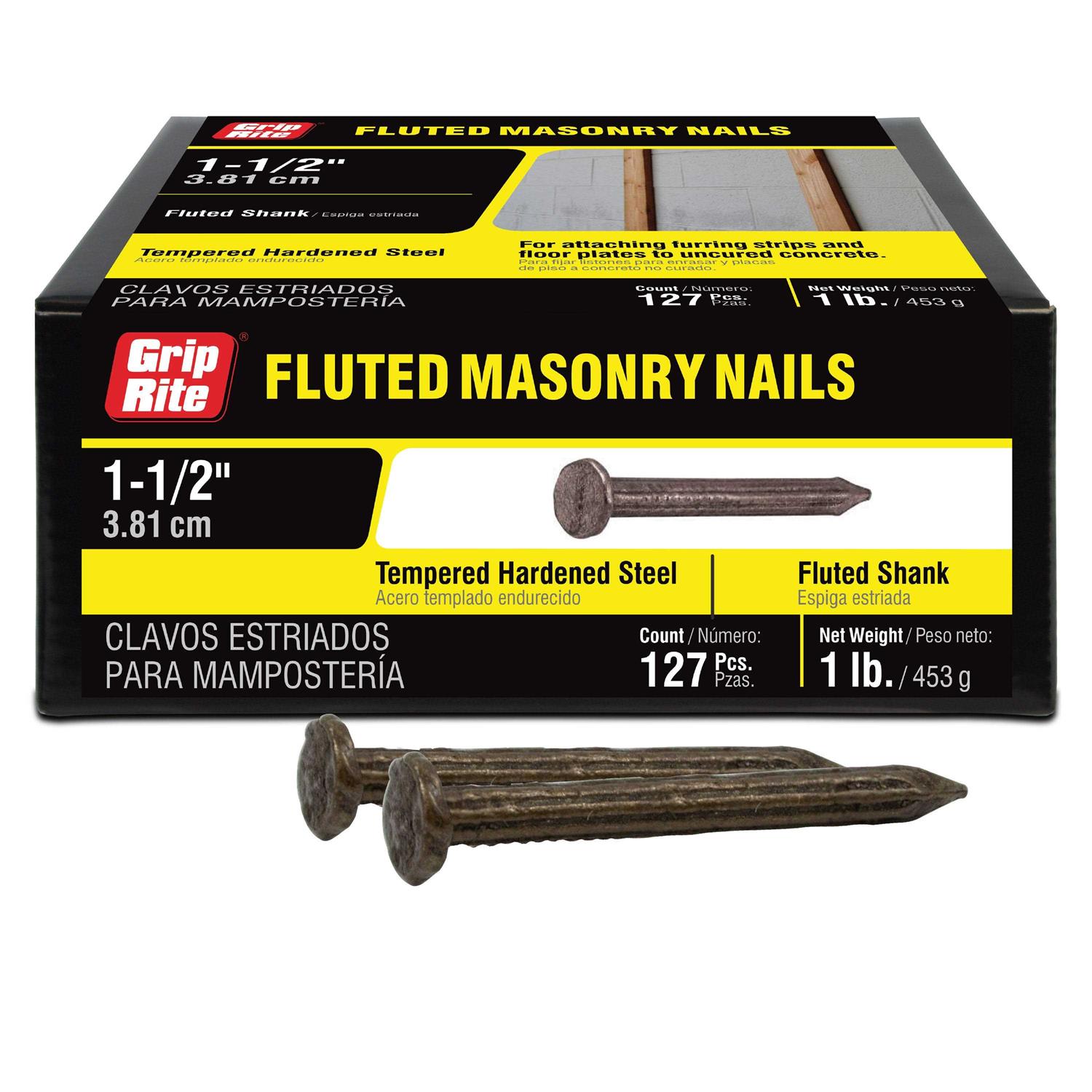 Grip-Rite 1-1/2 in. Masonry Bright Steel Nail T-Head 1 lb - Cheap Fitting