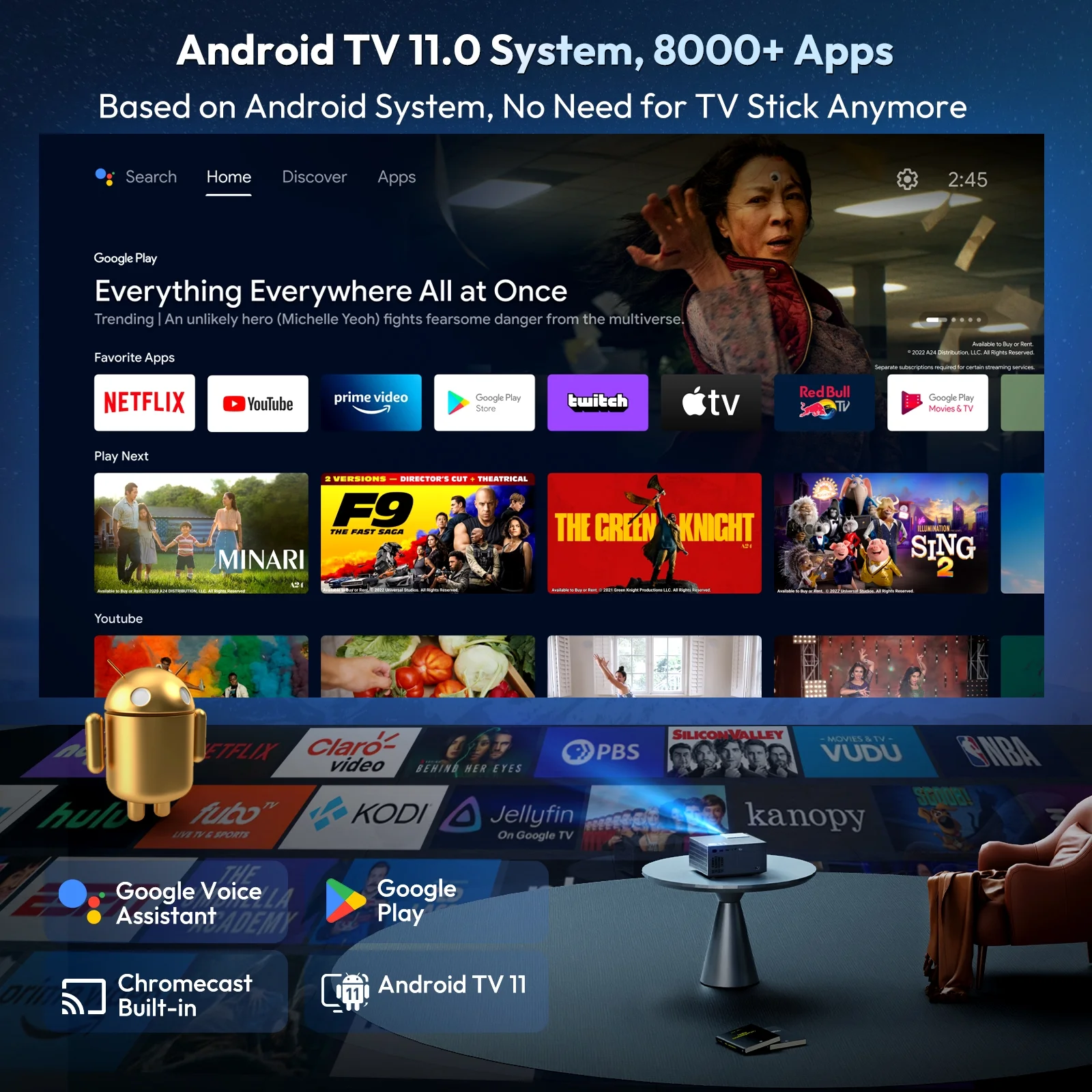 Xgody Auto Focus 4K Projector Native 1080P smart projector with wifi and bluetooth & Netflix 7000+ Apps - Cheap Fitting