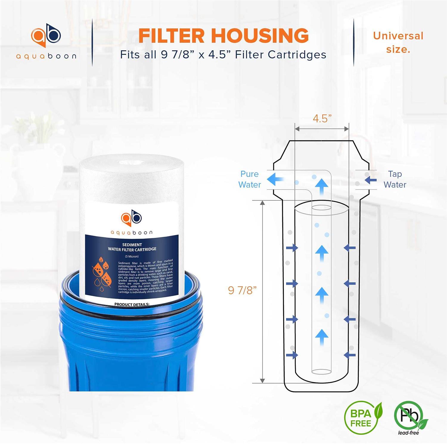 Aquaboon Sediment Water Filter Whole House Big Blue 1 Micron 10 inchx4.5 inch - Cheap Fitting