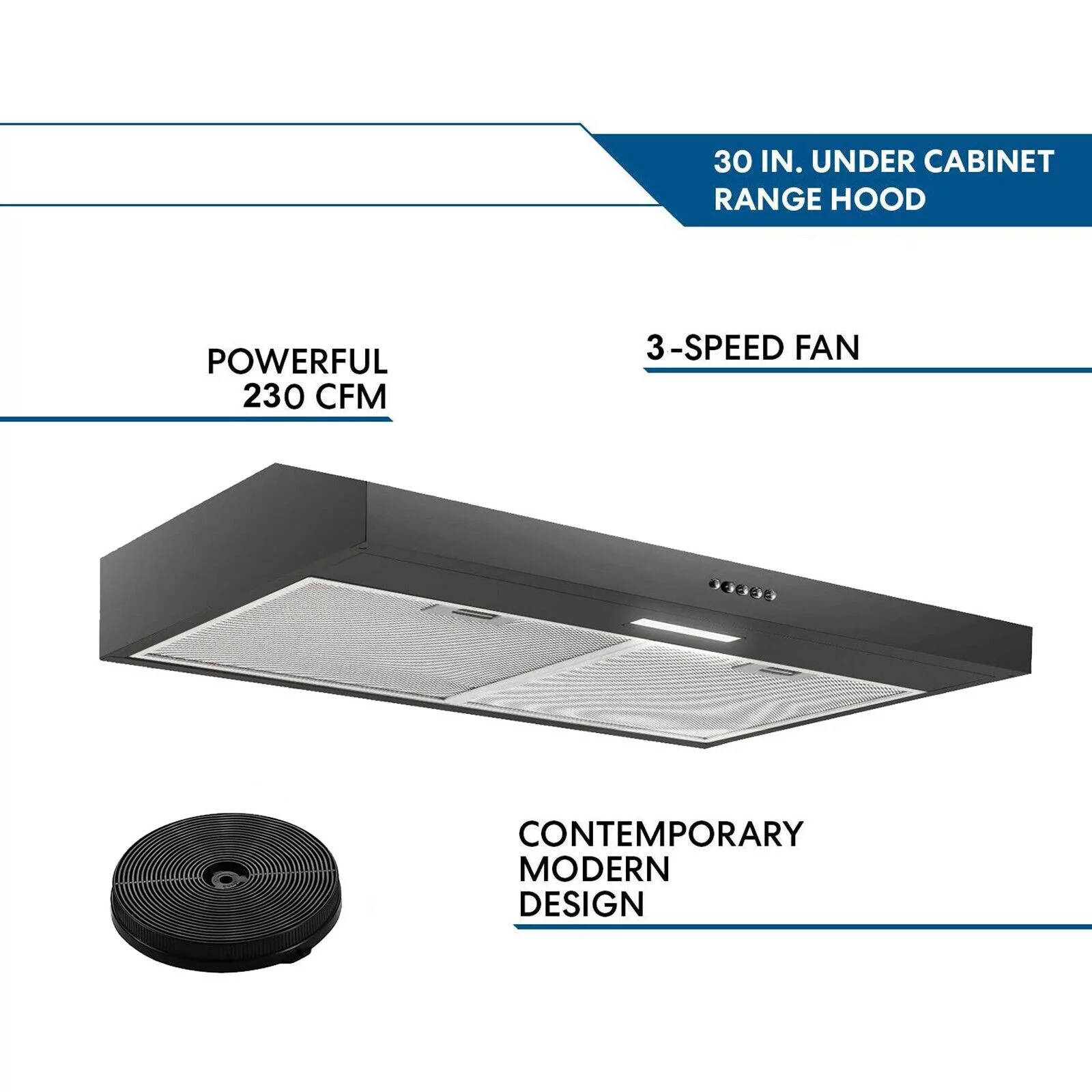 Range Hood Under Cabinet Kitchen 30 inch Kitchen Vent 230 CFM Flow Carbon Filter - Cheap Fitting