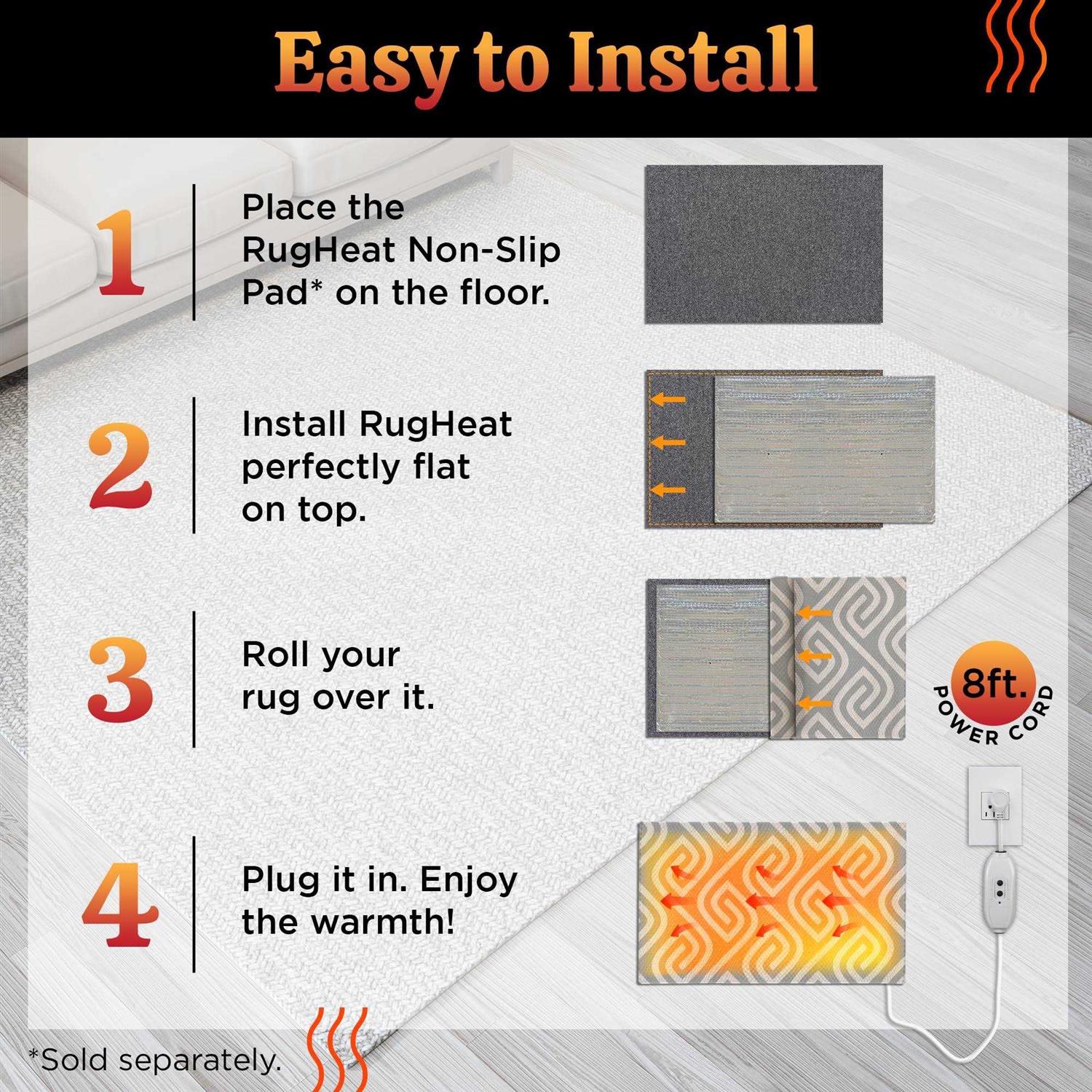 Rugheat Portable Heated Floor Mat Small Fits Under a 2′ x 3′ Rug Foot Warmer Under-Rug Pad for Heated Rug - Cheap Fitting