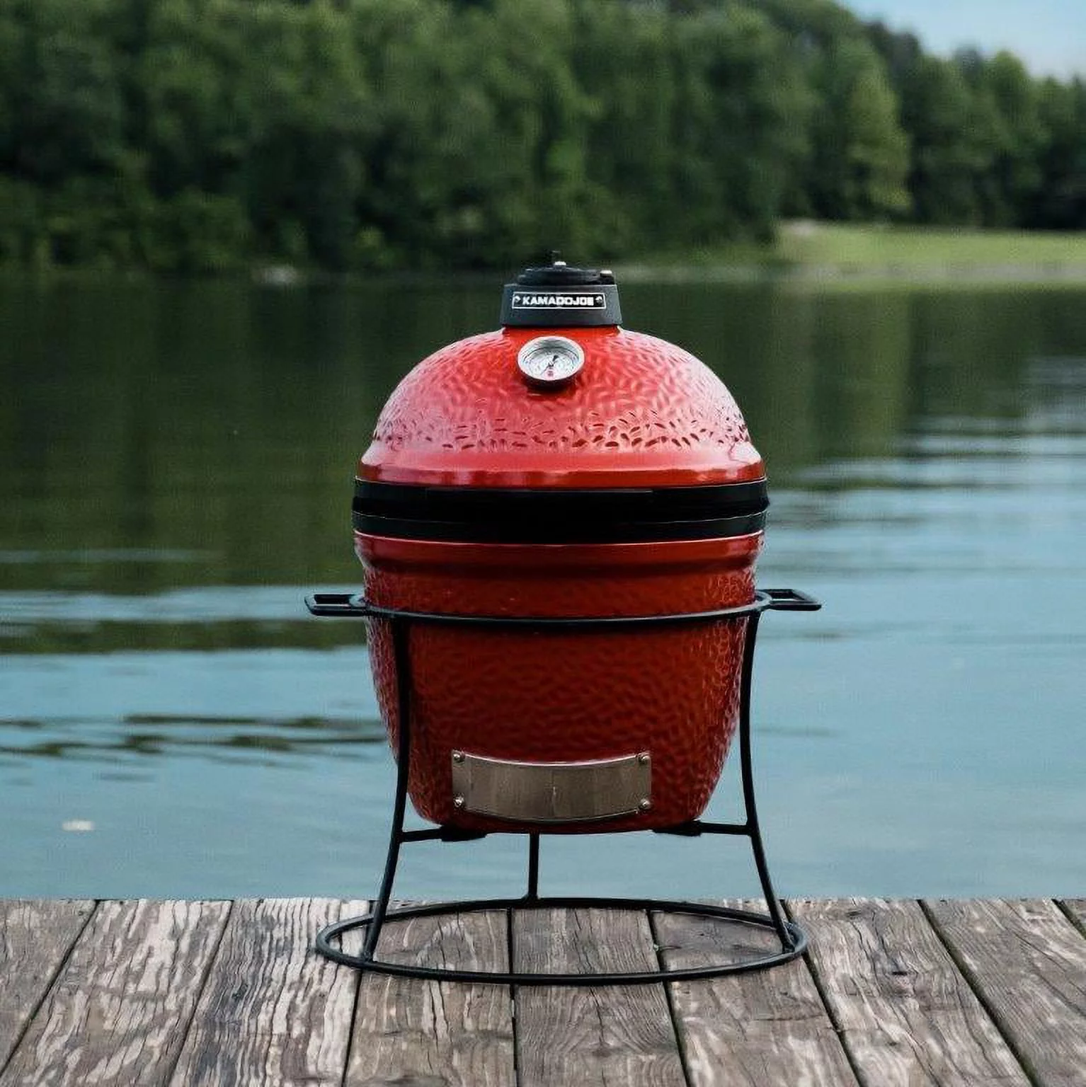 Joe Jr. 13.5 in. Portable Charcoal Grill in Red with Cast Iron Cart, Heat Deflectors and Ash Tool - Cheap Fitting
