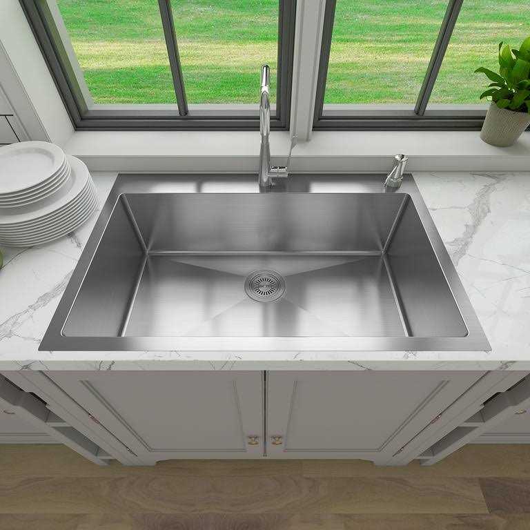 Sinber 33 x 22 x 9 Drop In Single Bowl Kitchen Sink with 18 Gauge 304 Stainless Steel HT3322S-BW - Cheap Fitting