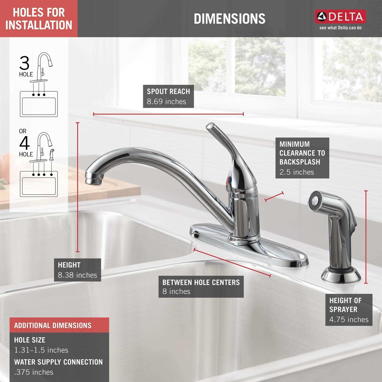 Delta Classic Single Handle Kitchen Faucet with Spray 400-DST - Cheap Fitting