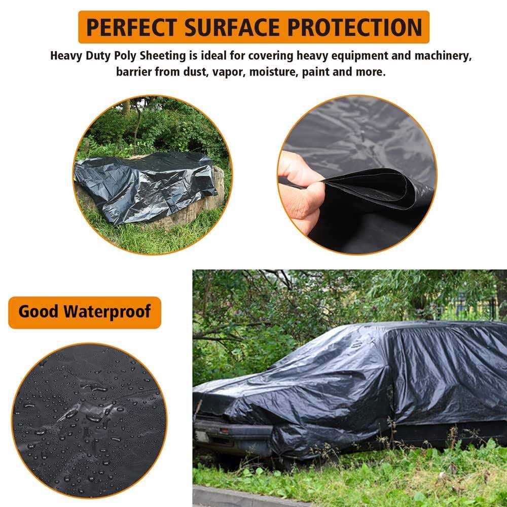 PROMORE Black Poly Sheeting 16.5ft 4Mil Thick for Construction Plastic Tarp Waterproof Heavy Duty Painters Tarp Lumber Tarp Landscape - Cheap Fitting