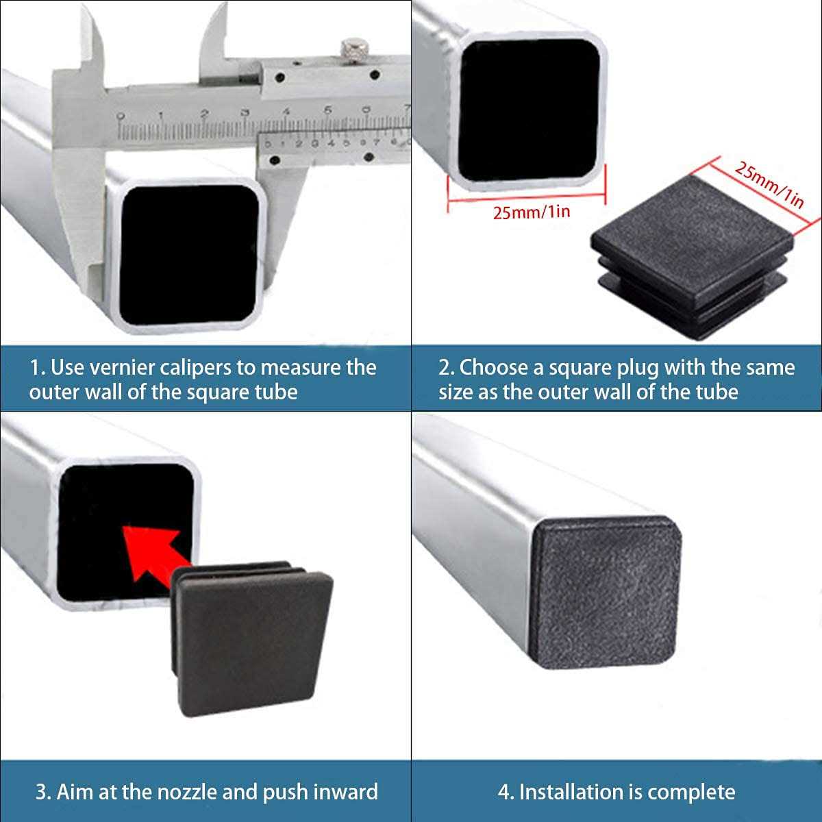 1 Inch Square Plastic Plug Tubing End Cap Suitable for Square Tube - Cheap Fitting