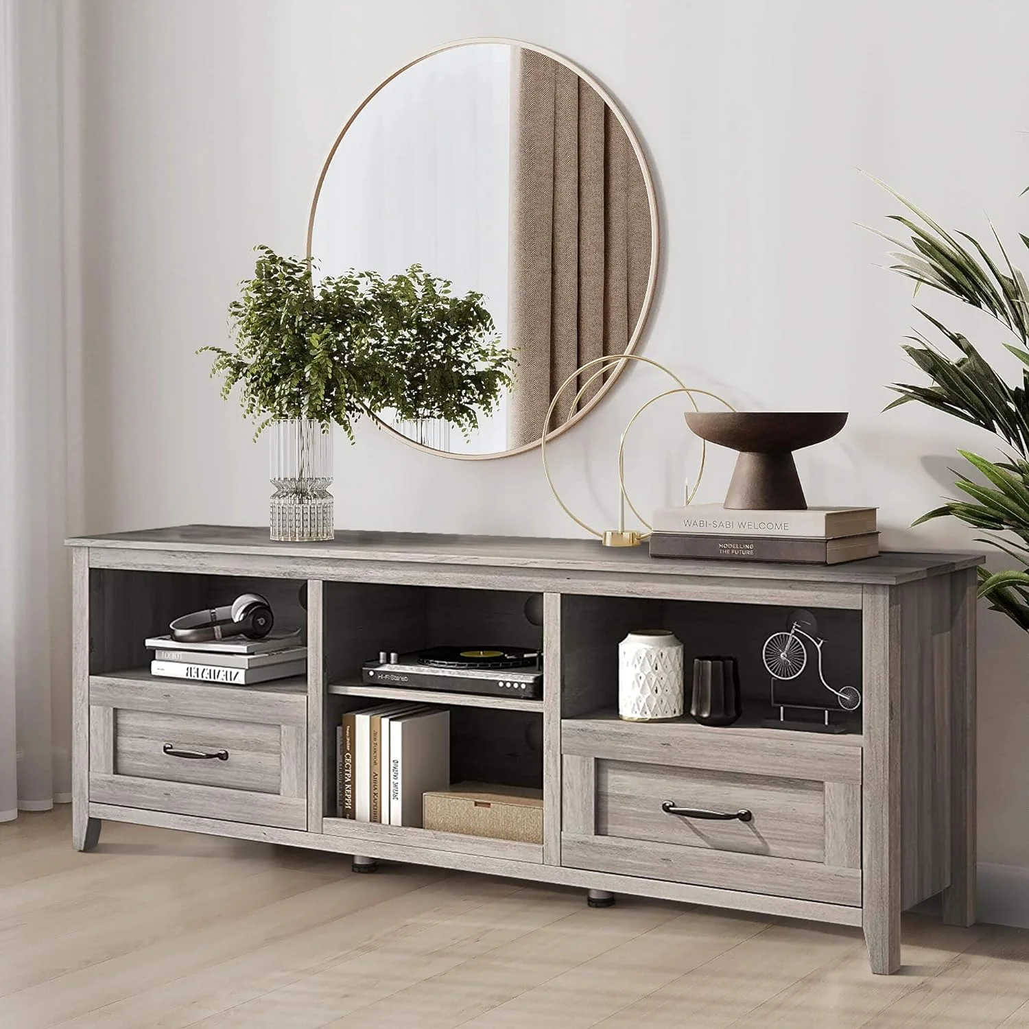 Vivvoo Farmhouse Black TV Stand  for 70 inch Wide Screen, Home Cabinet with Drawers, Easy Assembly - Cheap Fitting