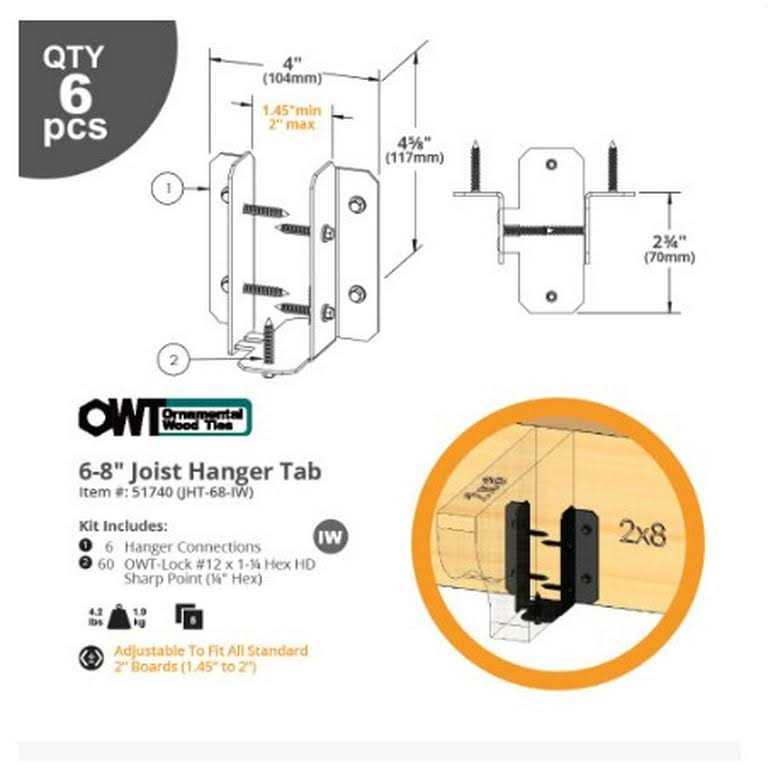 OWT Ornamental Wood Ties Ironwood 6 in. to 8 in. Adjustable Galvanized Steel Joist Hanger Tab - Cheap Fitting