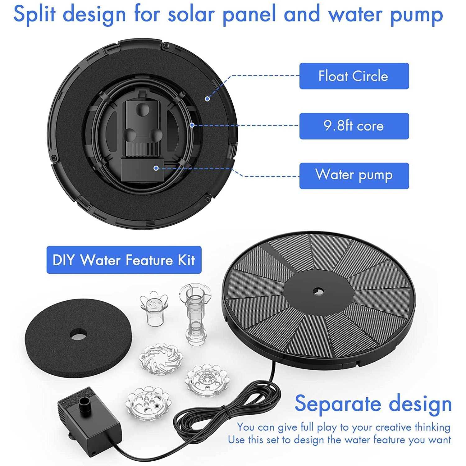 Aisitin 3.5w DIY Solar Fountain Pump for Water Feature Outdoor Solar Bird Bath Fountain Pump with Multiple Nozzles - Cheap Fitting